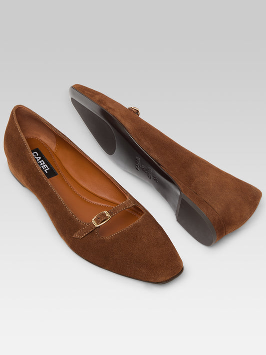 Emilie - Ballerines cuir velours cognac - Image numéro 5