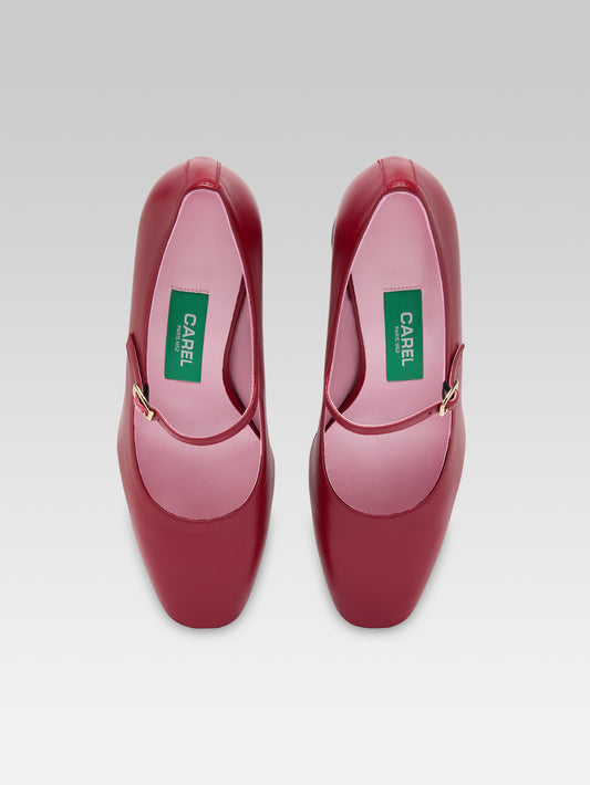 Sacha - Red upcycled leather Mary Jane pumps - Image number 5