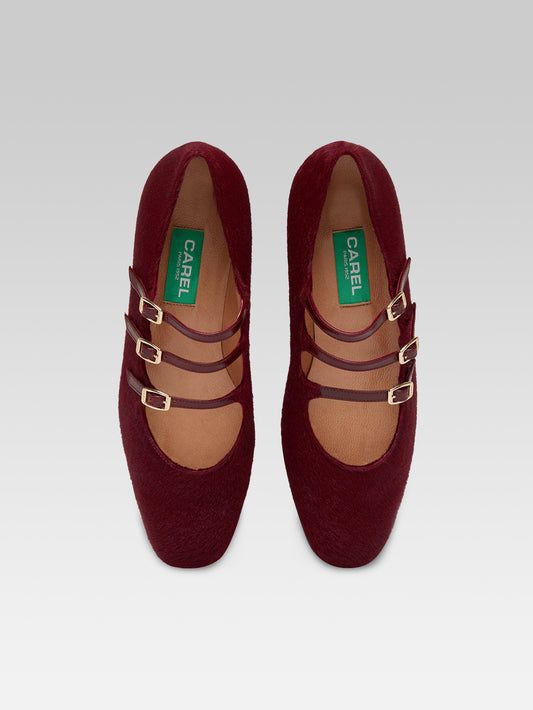 Ariana Up - Burgundy pony leather and burgundy glazed leather Mary Janes ballet flats
 - Image number 4