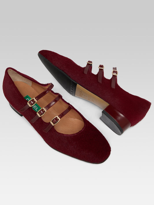 Ariana Up - Burgundy pony leather and burgundy glazed leather Mary Janes ballet flats
 - Image number 5