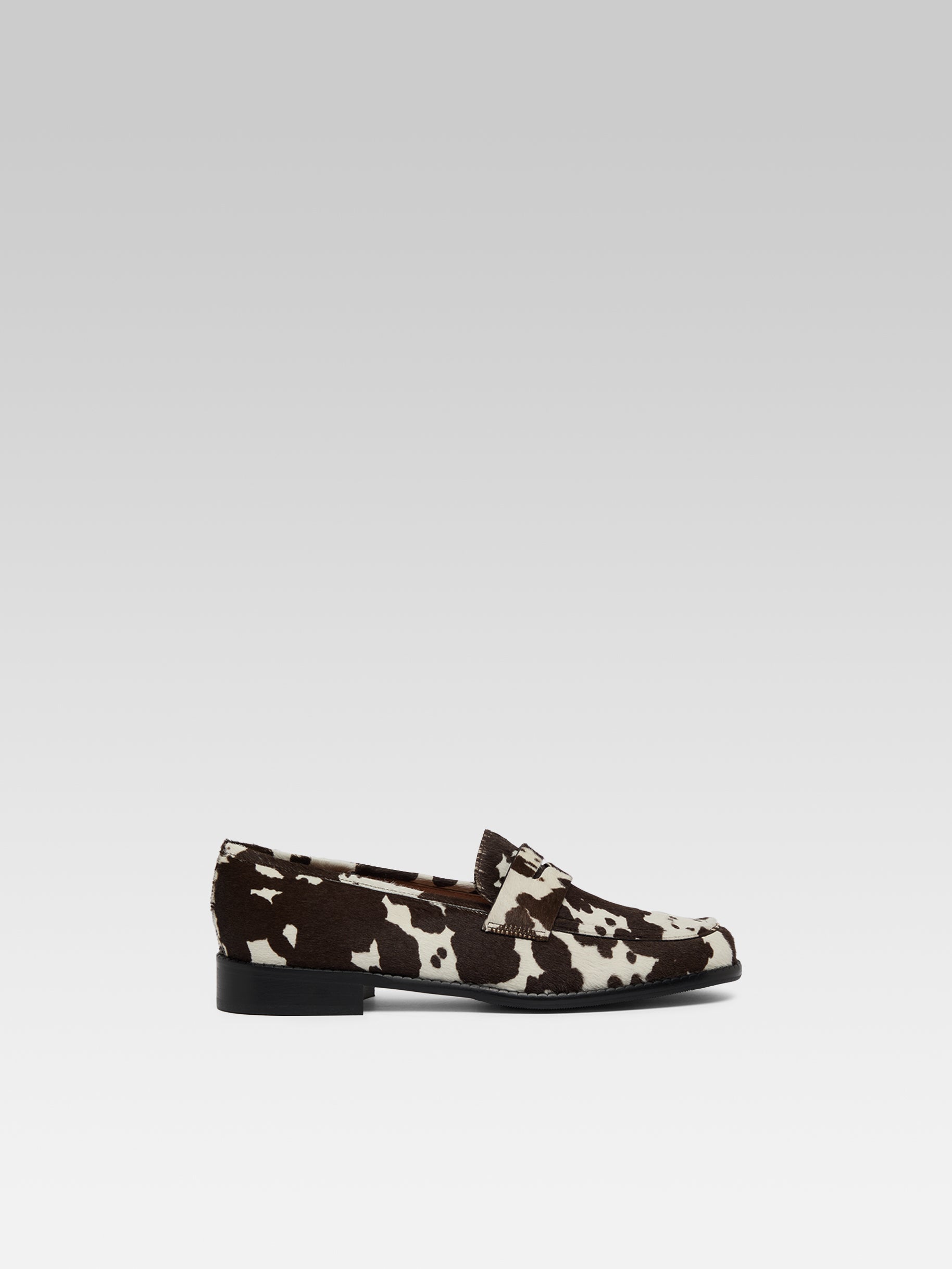 Penny - Cow print pony leather loafers
