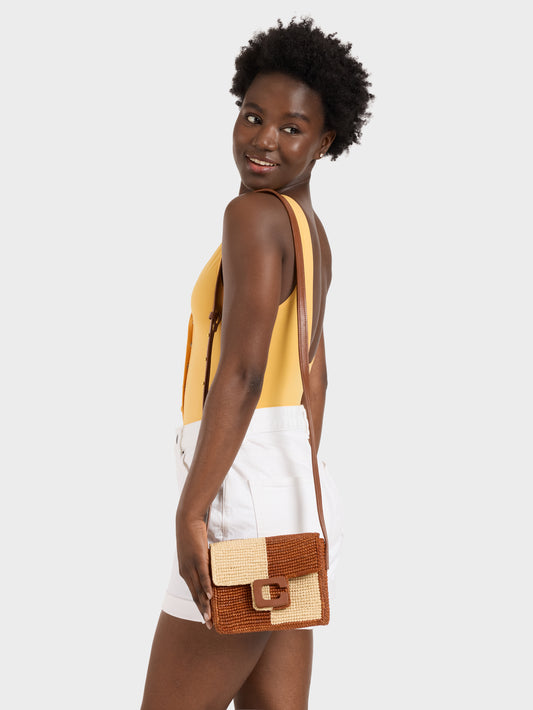 Mini Sorbonne - Sac raphia beige et marron - Image numéro 8