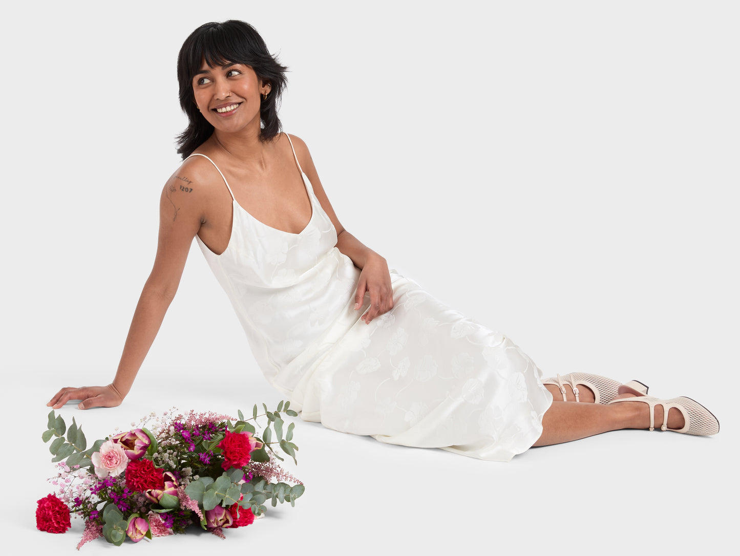 Peche - Ivory mesh and leather slingback Mary Janes