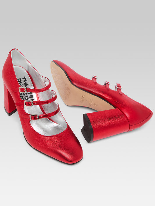 Keel - Red laminated leather Mary Janes pumps - Image number 5