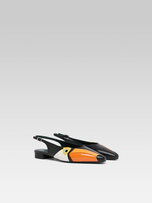 Toucan - Slingback cuir noir et verni orange - Image numéro 2