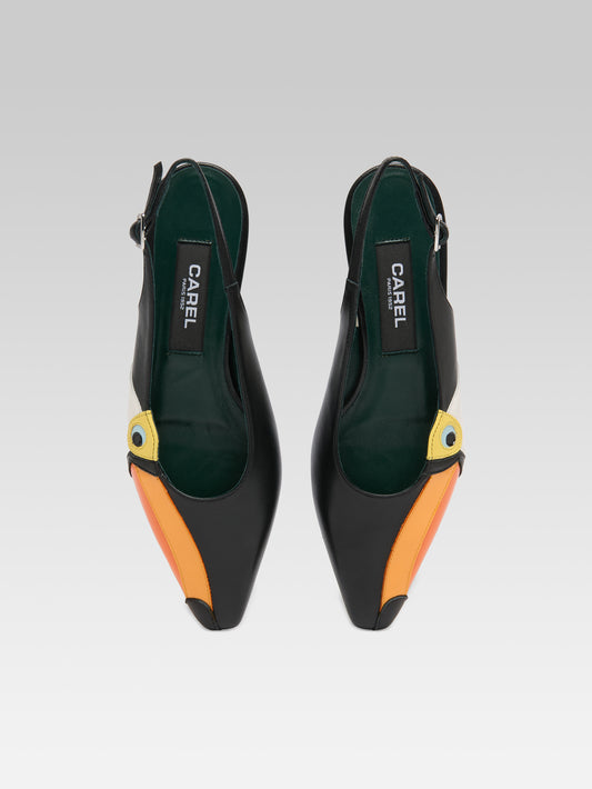 Toucan - Slingback cuir noir et verni orange - Image numéro 5