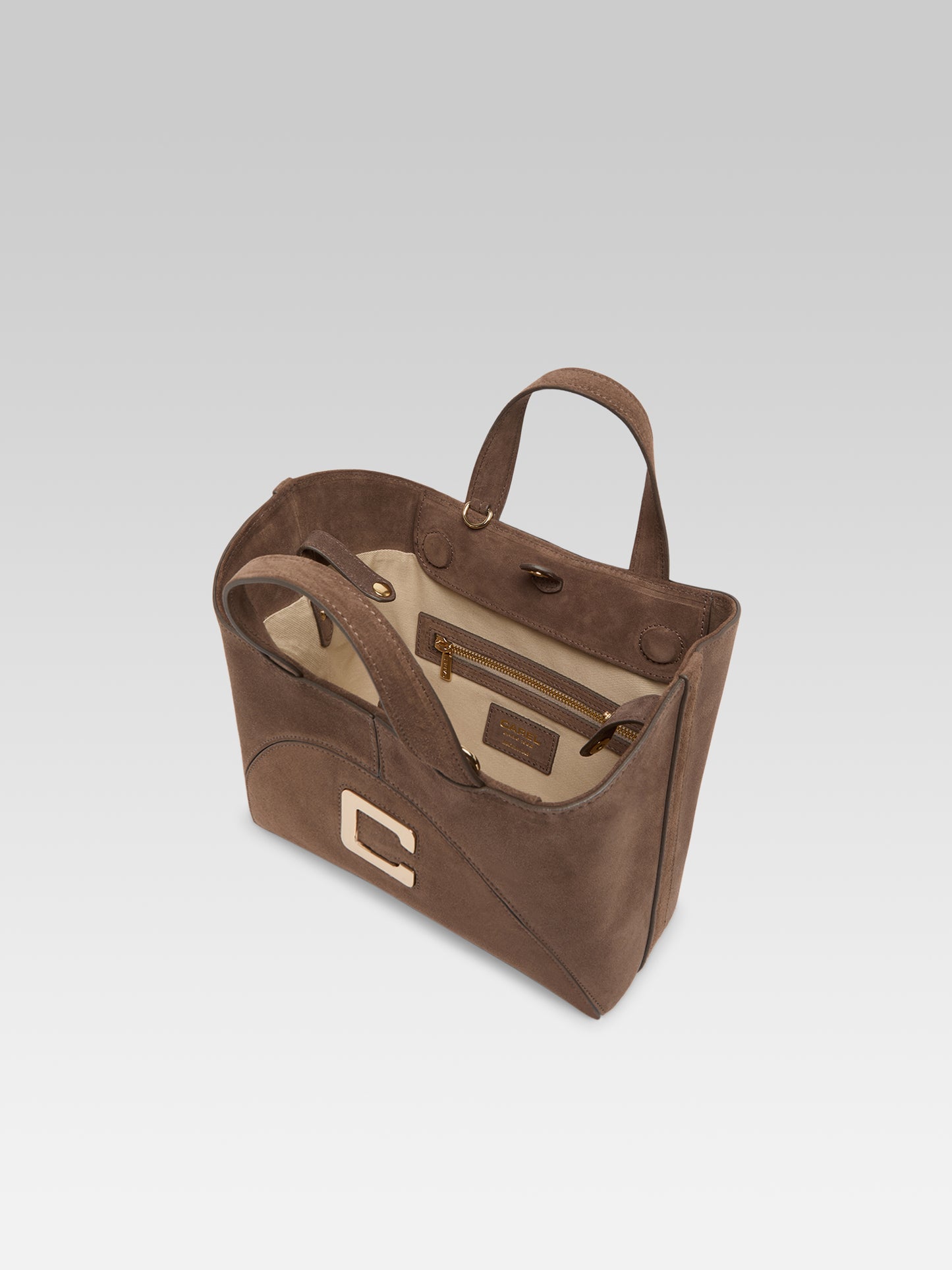 Clem - Mini sac cabas cuir velours mocha