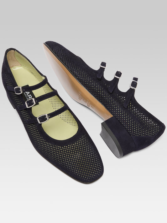 Ariana - Navy perforated suede leather Mary Janes ballet flats - Image number 5