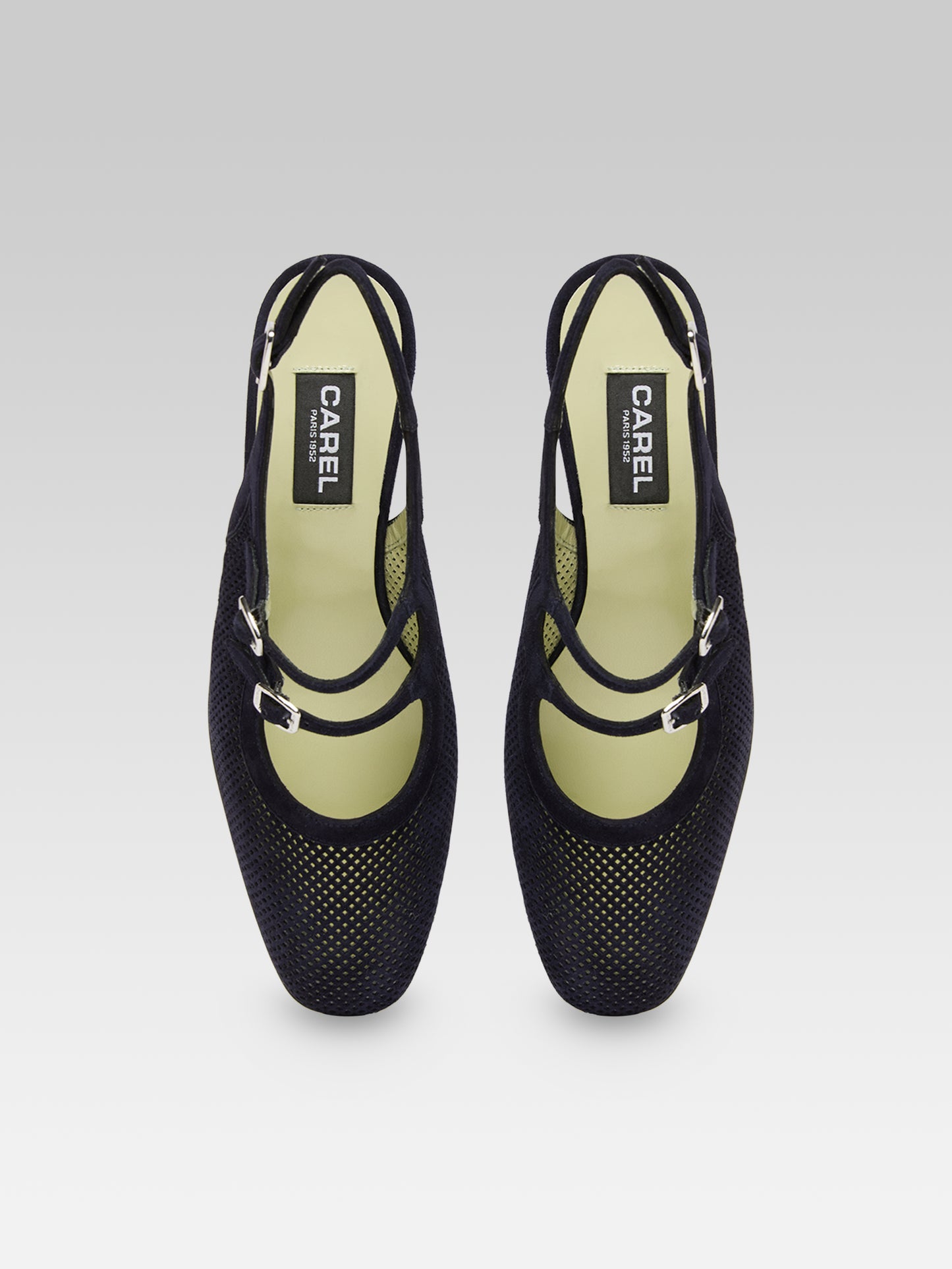 Peche - Babies slingback cuir velours perforé bleu marine