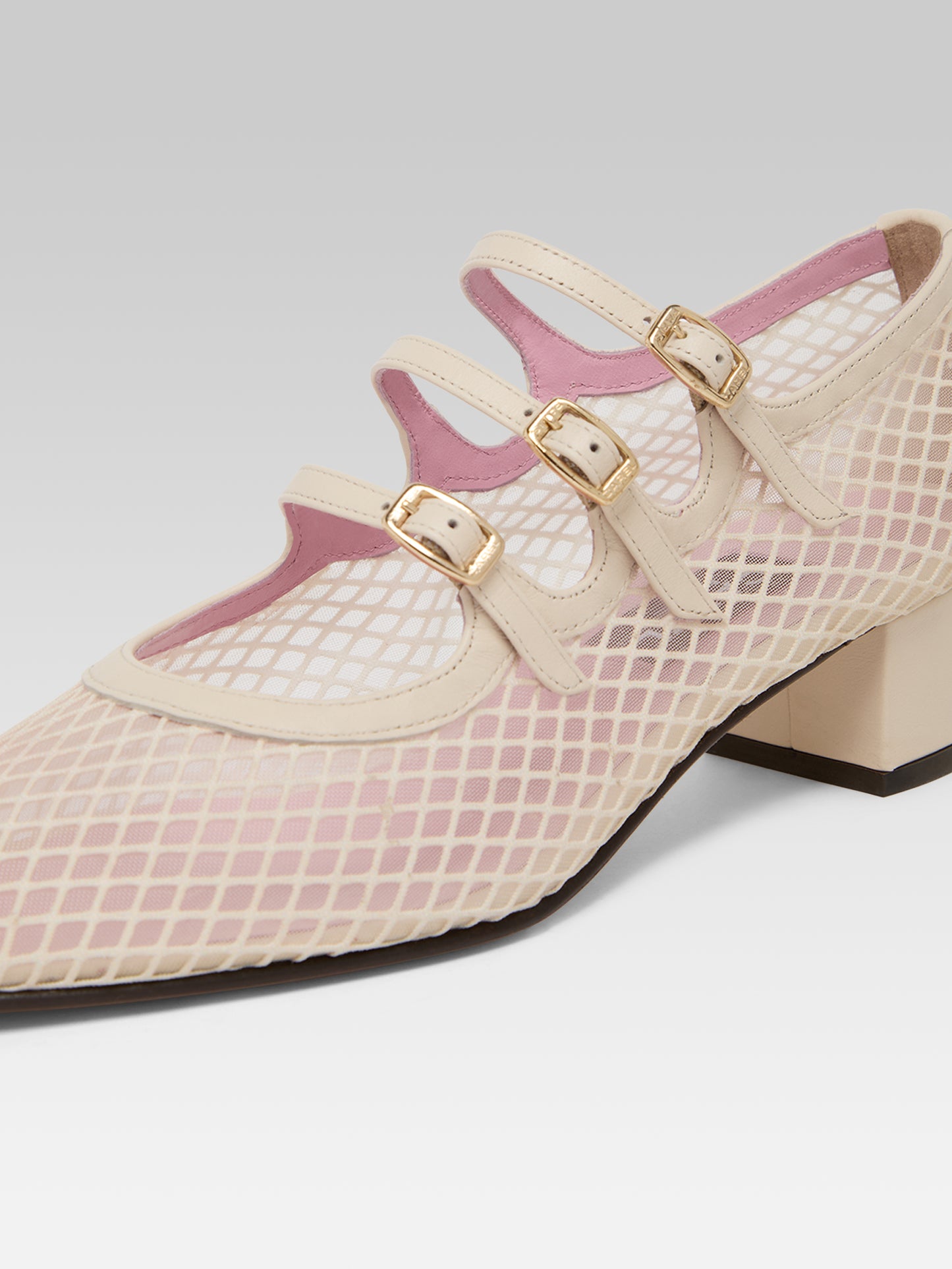 Kina - Escarpins babies résille et cuir ivoire