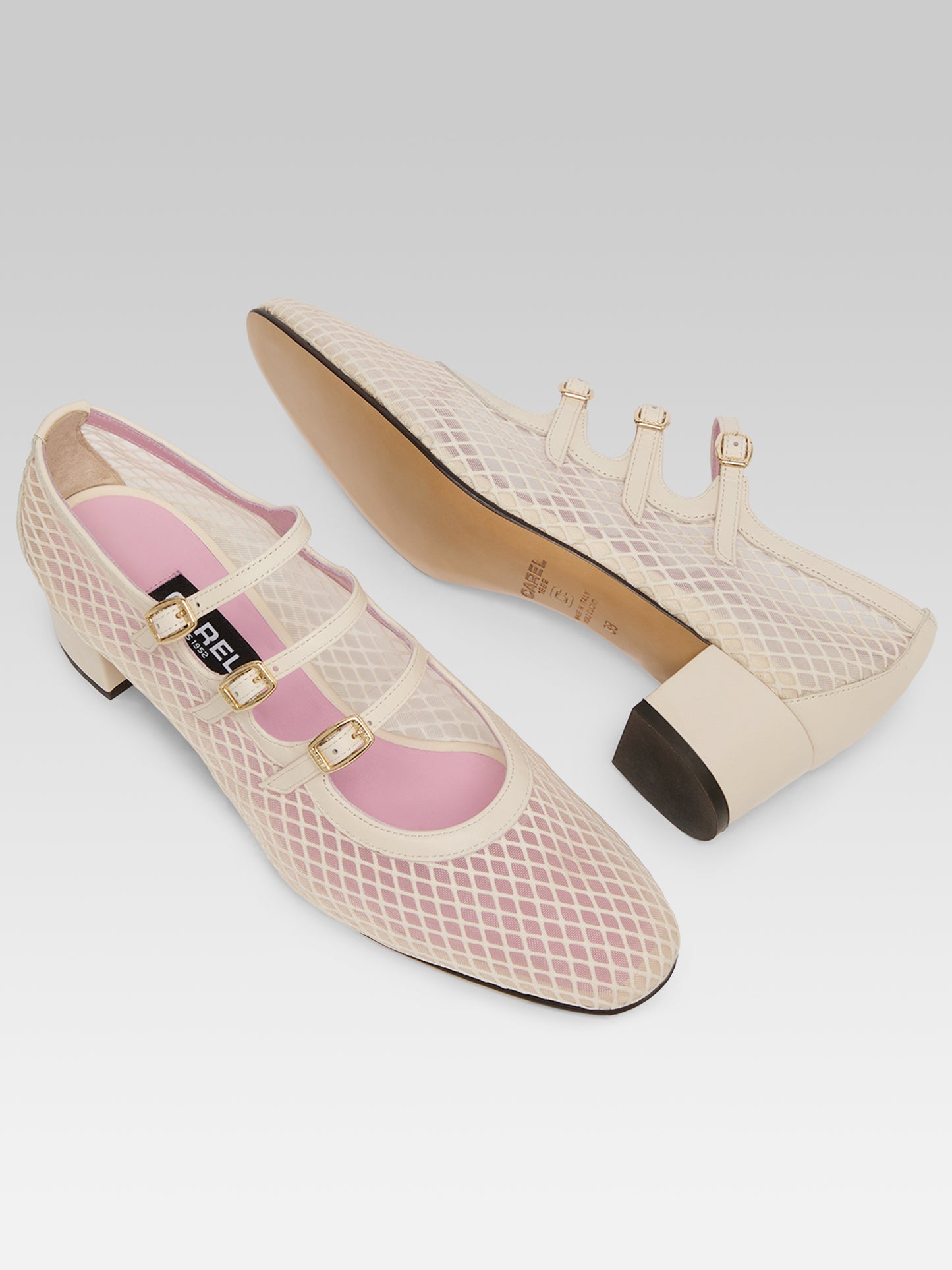 Kina - Escarpins babies résille et cuir ivoire