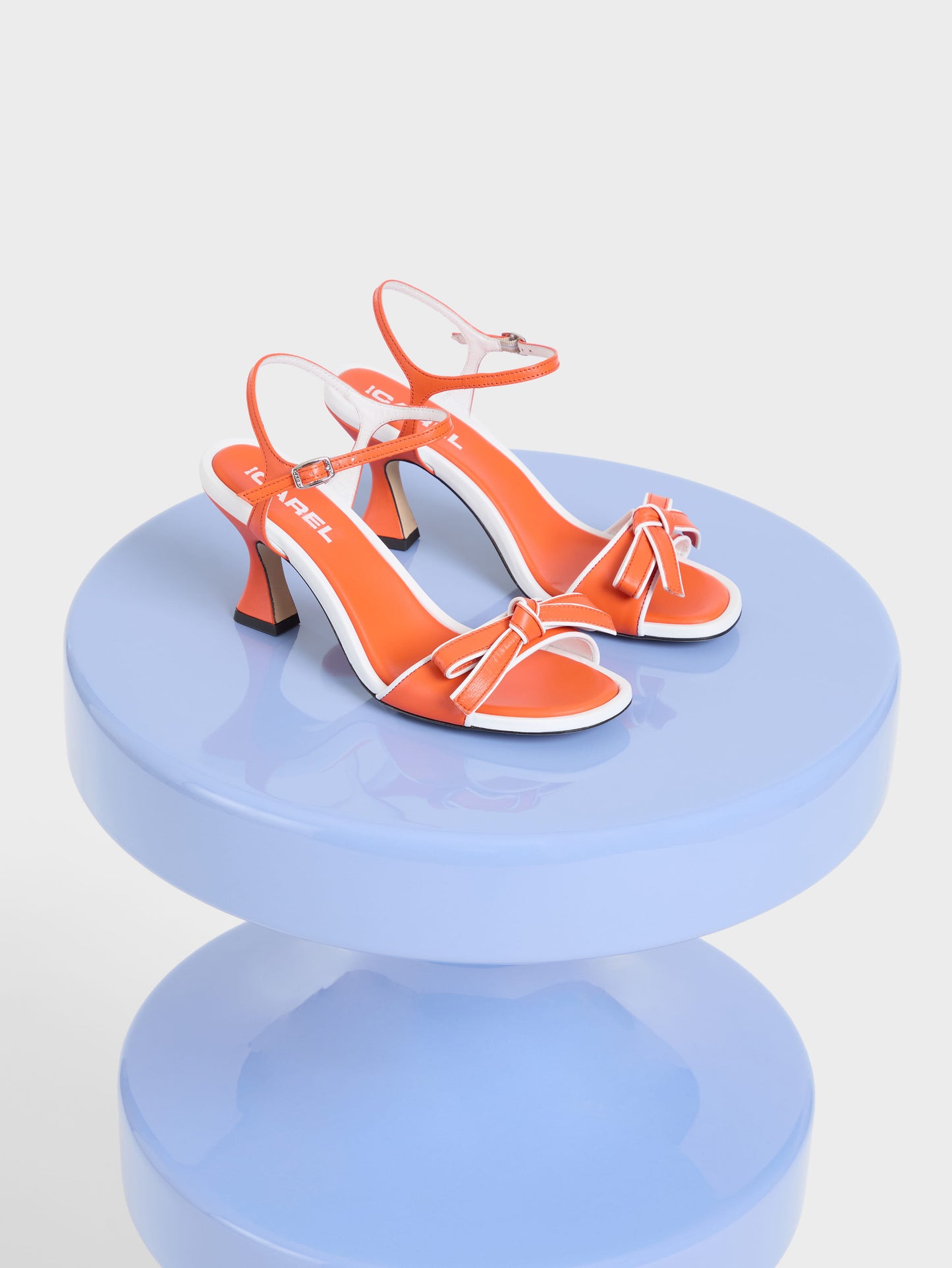 Guarana - Orange and white leather heeled sandals with bow