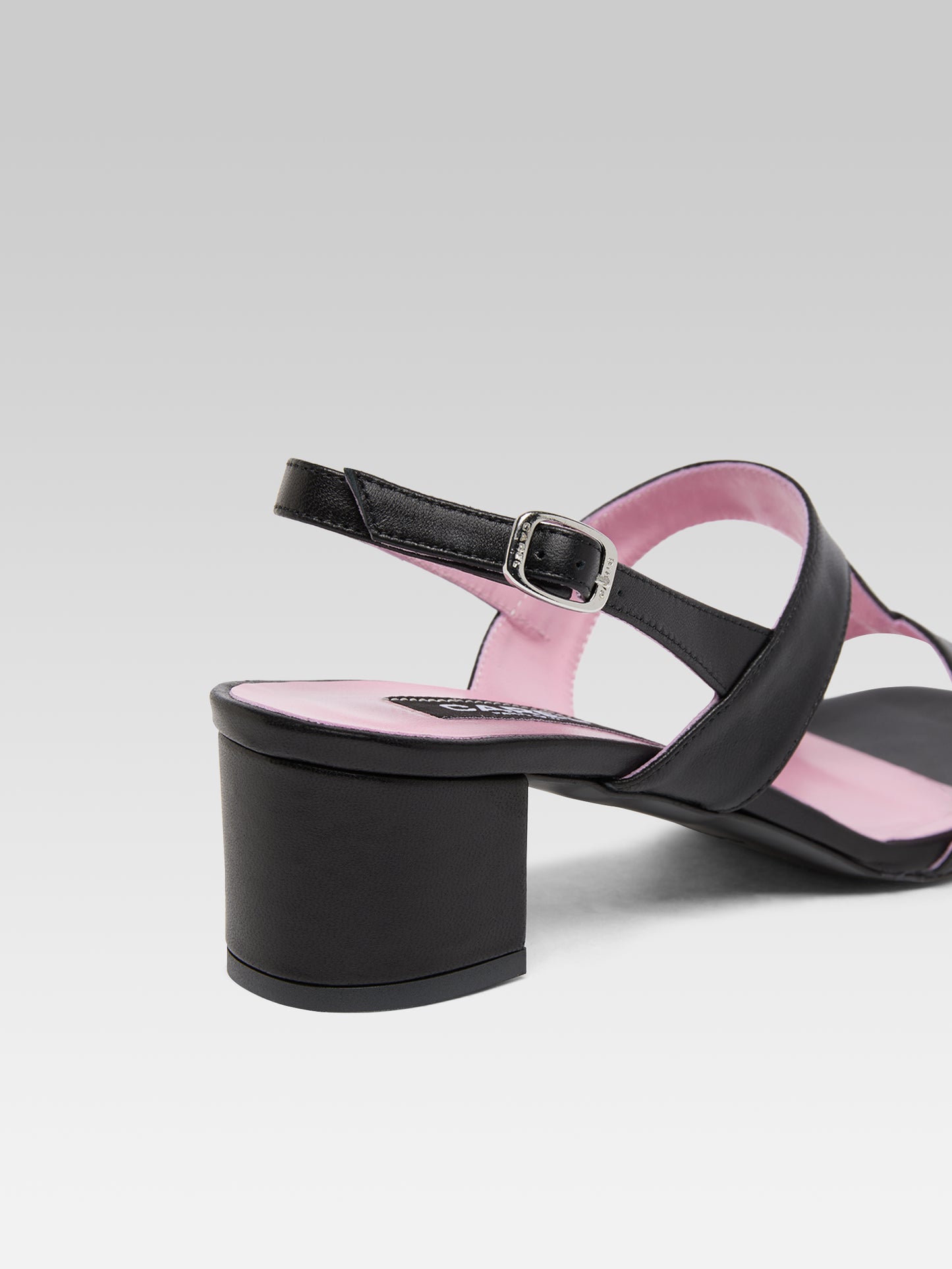 Romy - Black leather heeled sandals