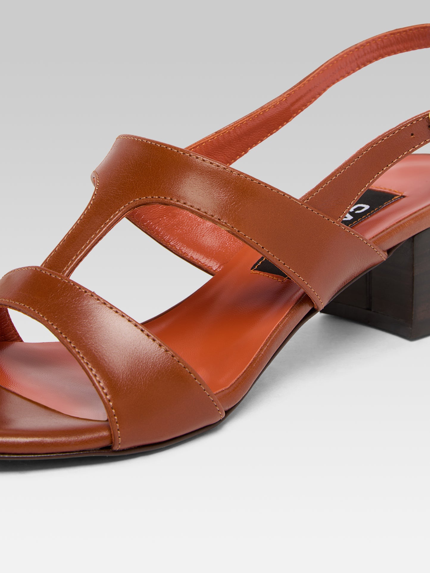 Romy - Sandales à talon cuir cognac