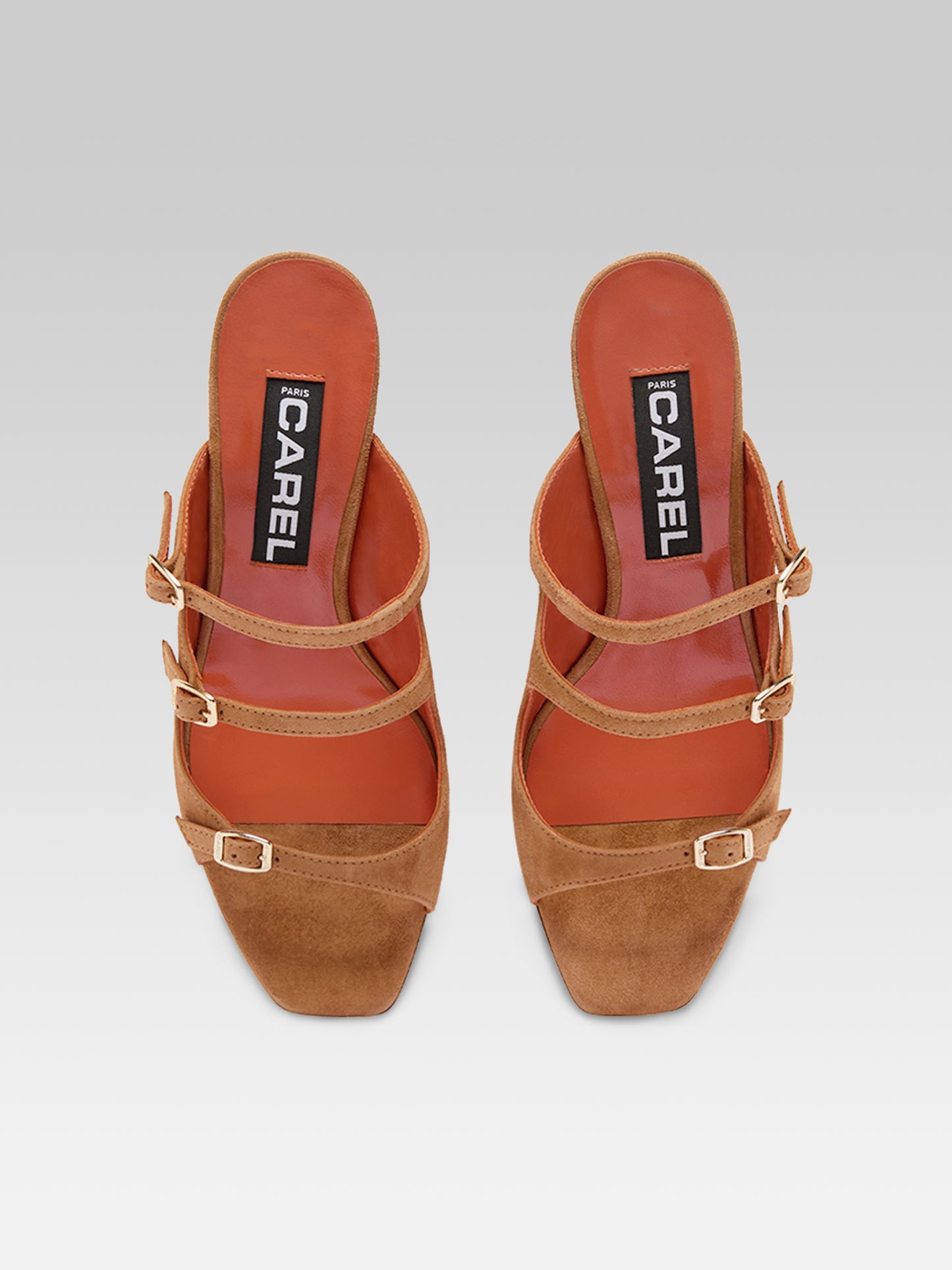 Katy - Cognac suede leather wedge mules