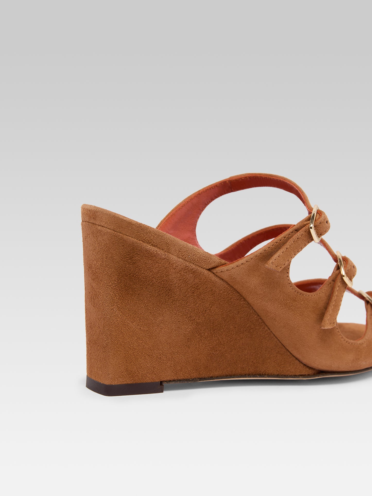 Katy - Cognac suede leather wedge mules