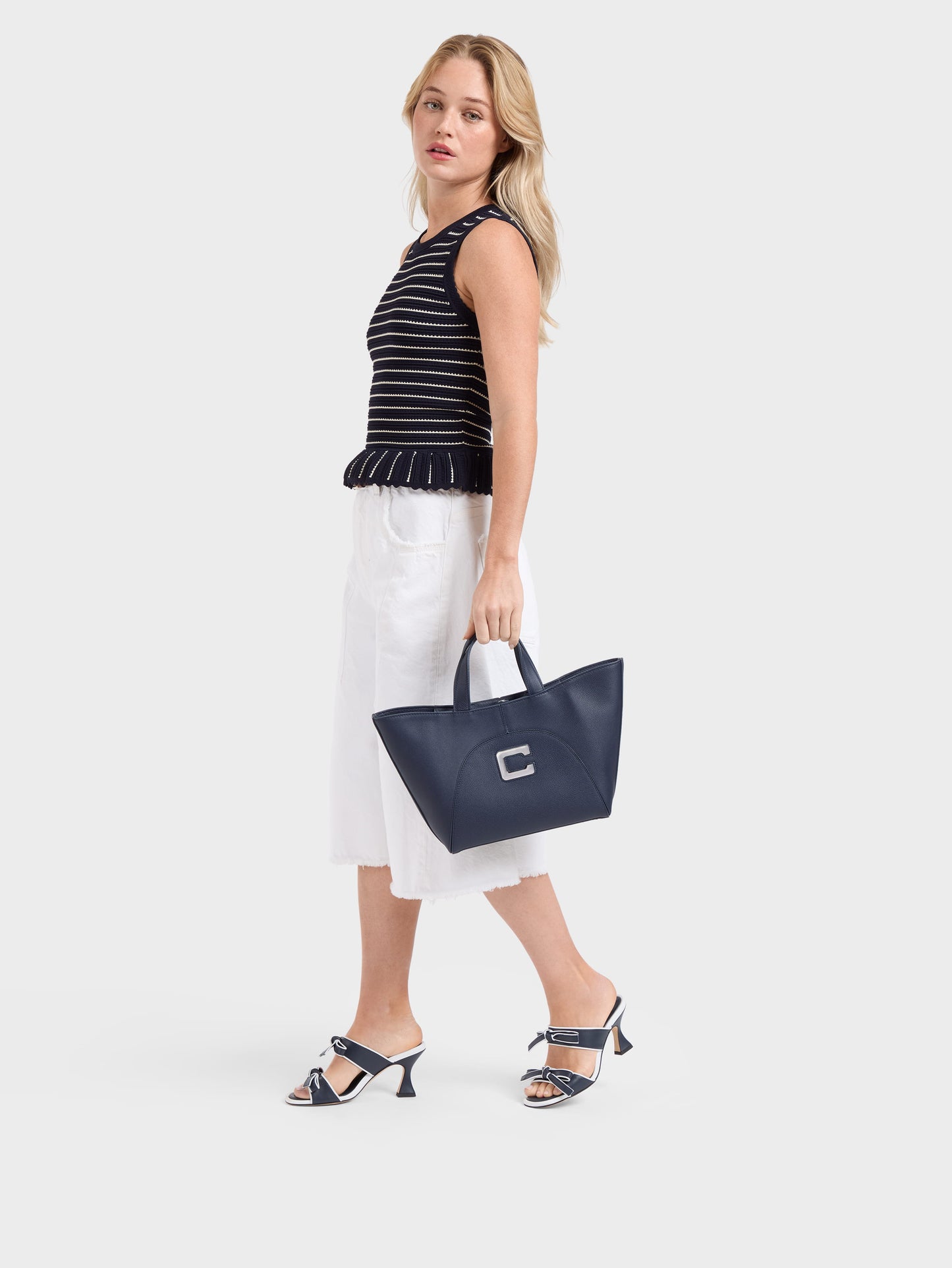 Clem - Mini tote bag upcycled navy blue grained leather
