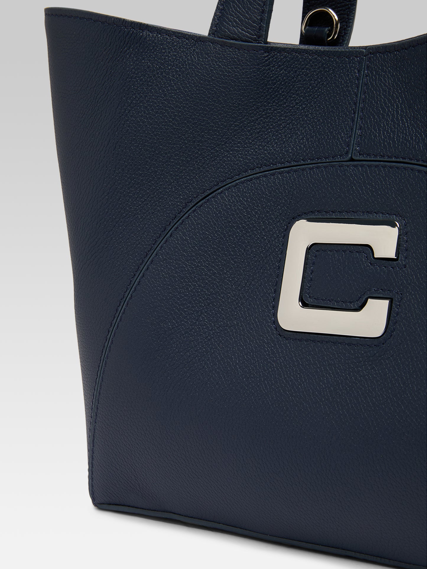 Clem - Mini sac cabas cuir grainé bleu marine upcyclé