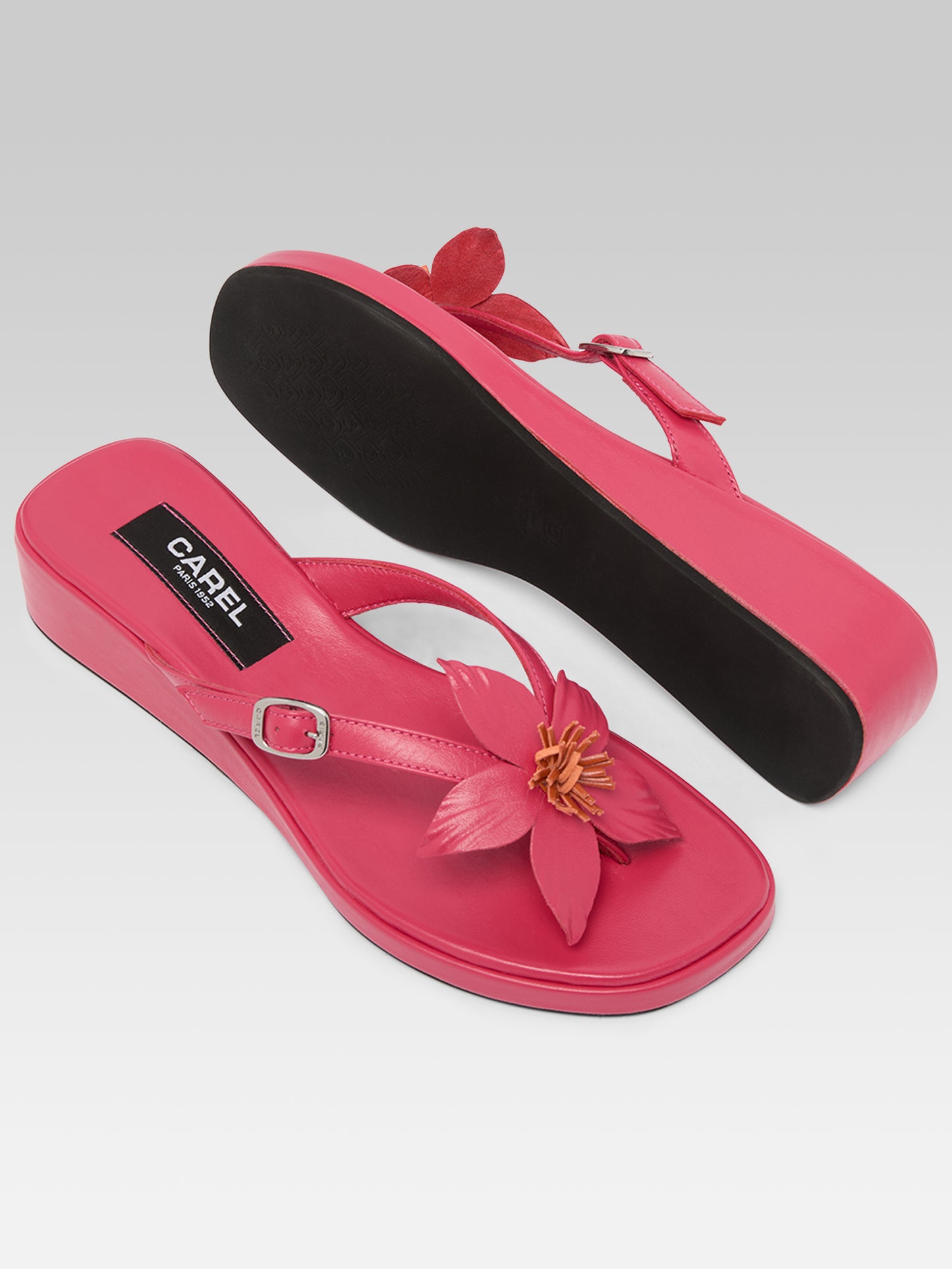 Piscine - Pink leather sandals with pink flower