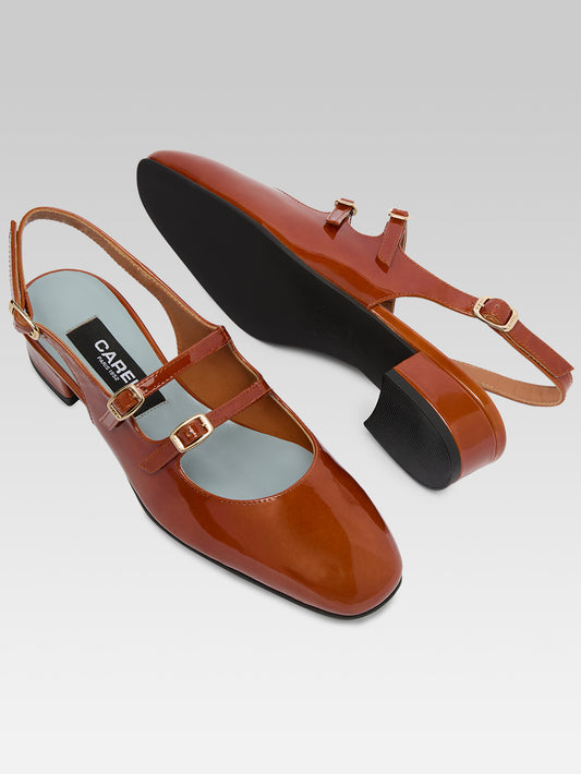 Peche - Babies slingback cuir verni caramel - Image numéro 5