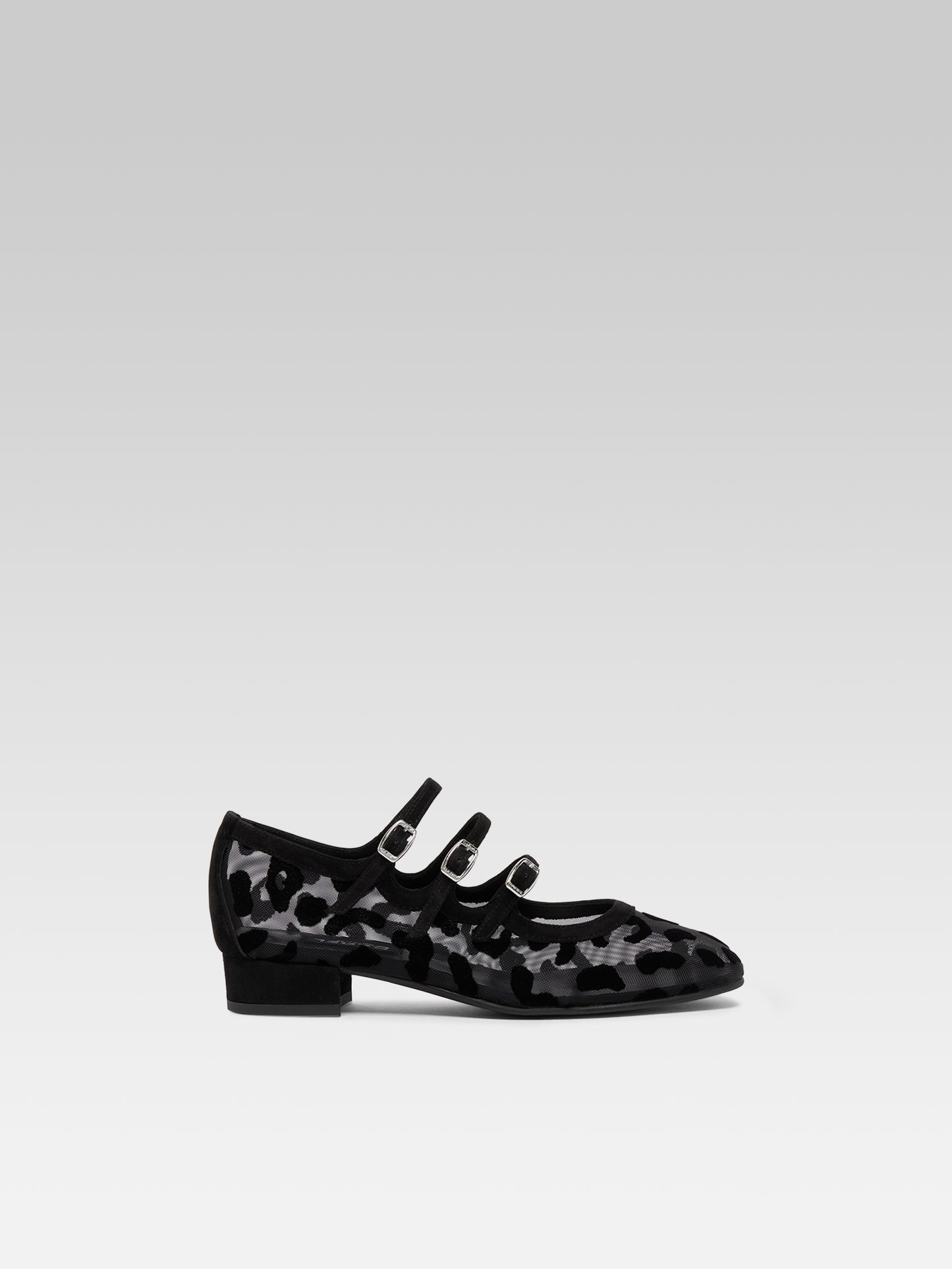 Ariana R - Ballerines babies résille et jaguar cuir velours noir