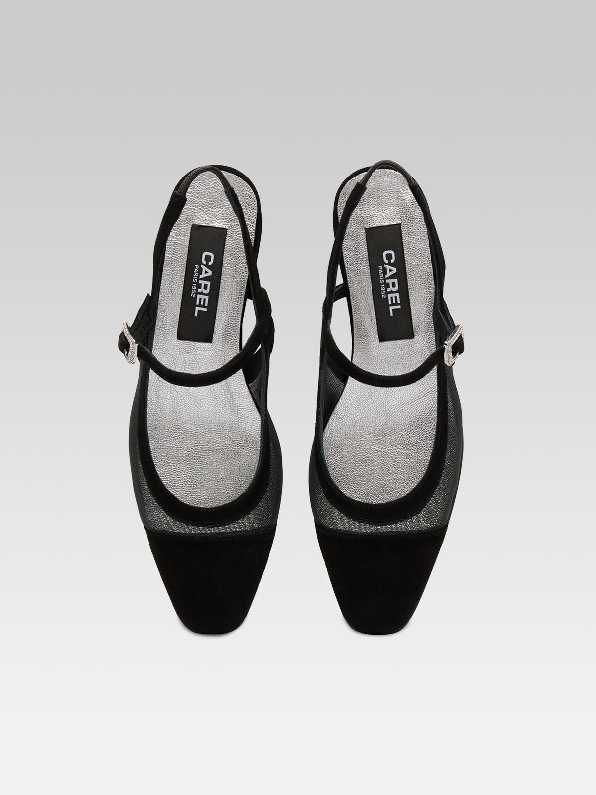 Oceanight - Black suede leather and mesh slingbacks