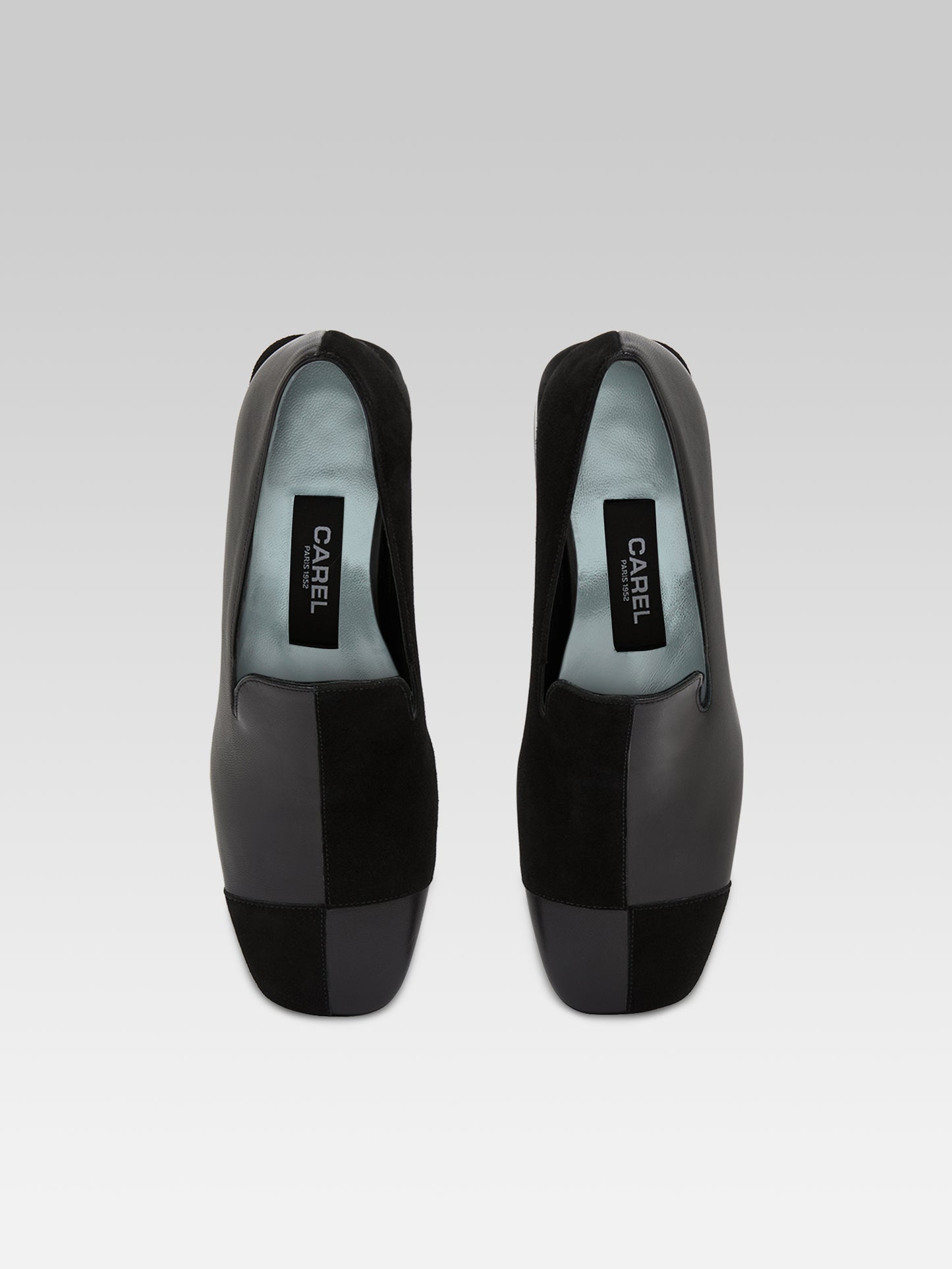 Silviana - Black leather and suede leather heeled moccasins