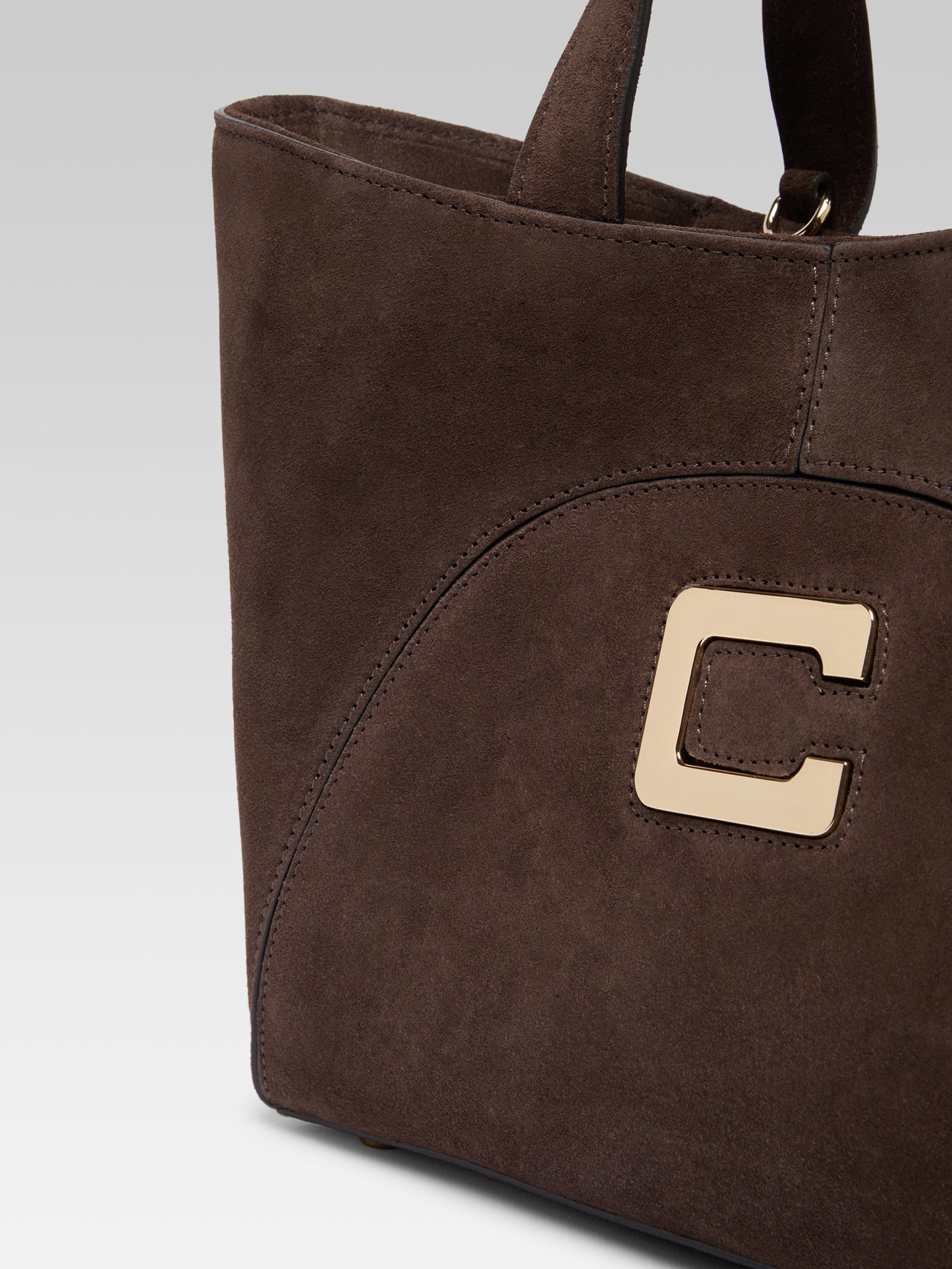 Clem - Mini sac cabas cuir velours chocolat