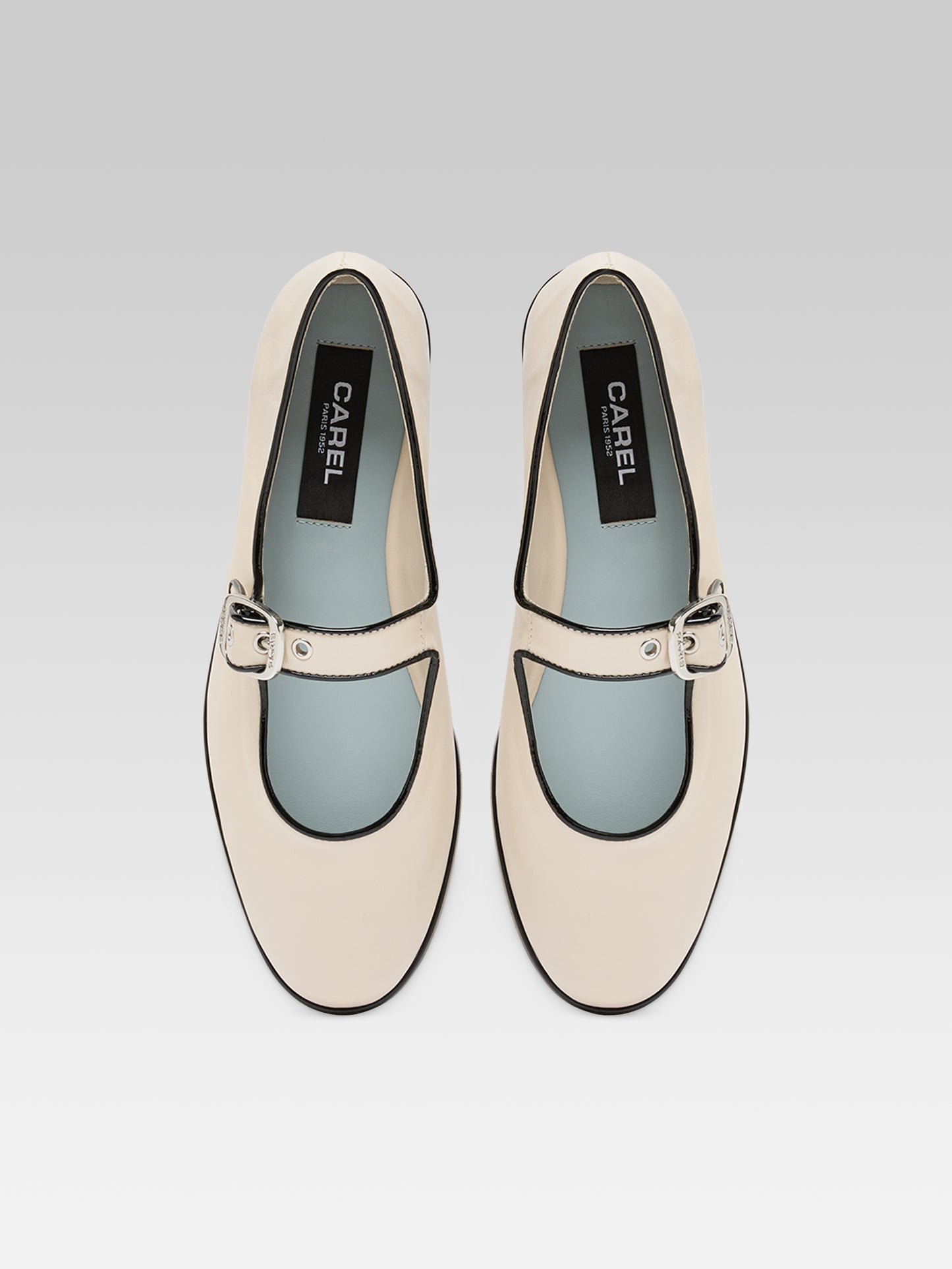 Iris - Ballerines babies cuir ivoire et verni noir