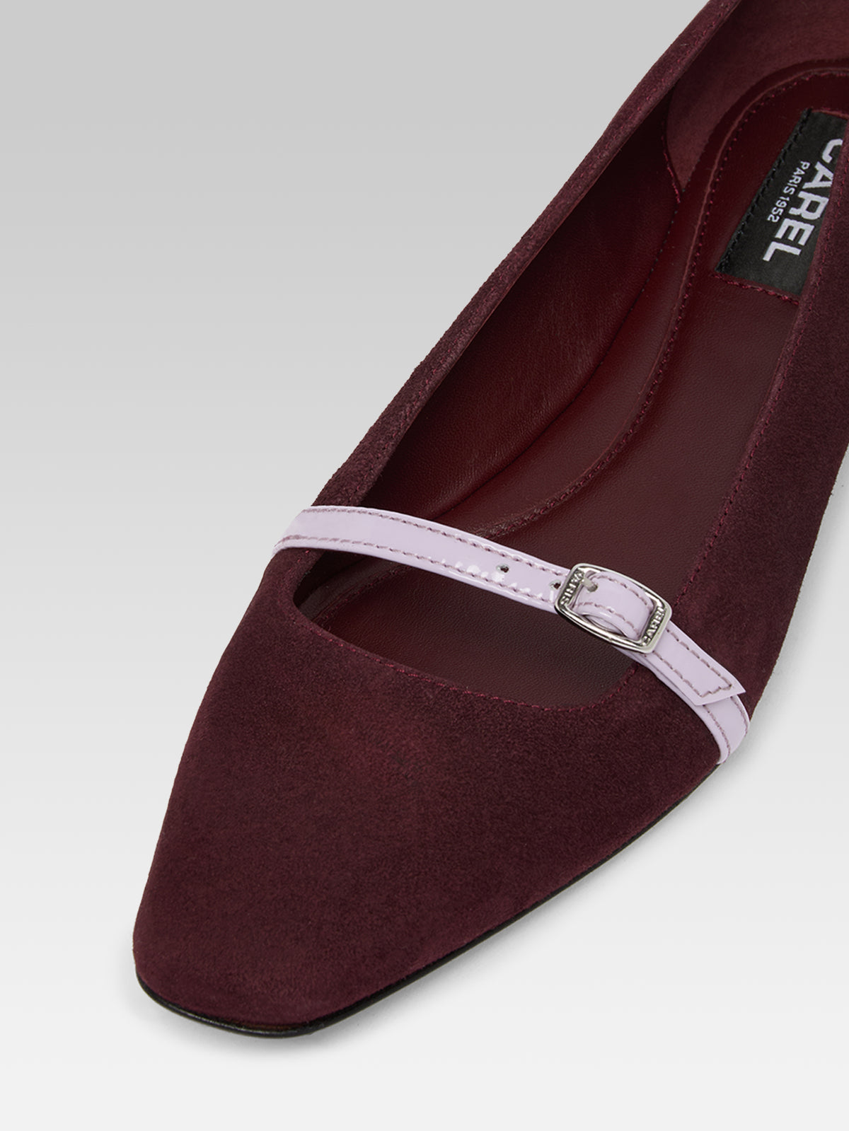 Mili - Ballerines à bride cuir velours bordeaux et cuir verni lilas