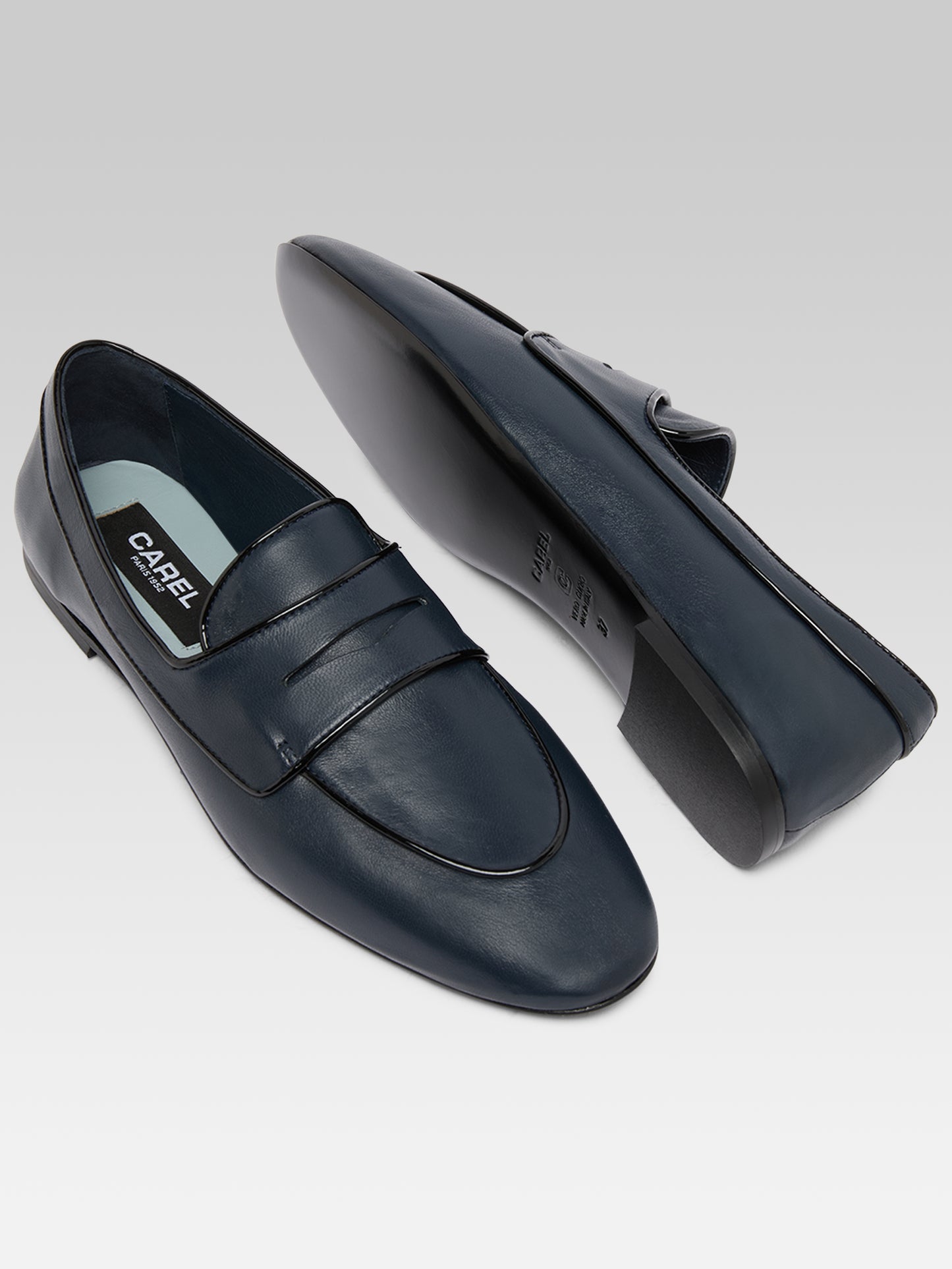Regina - Navy blue leather loafers