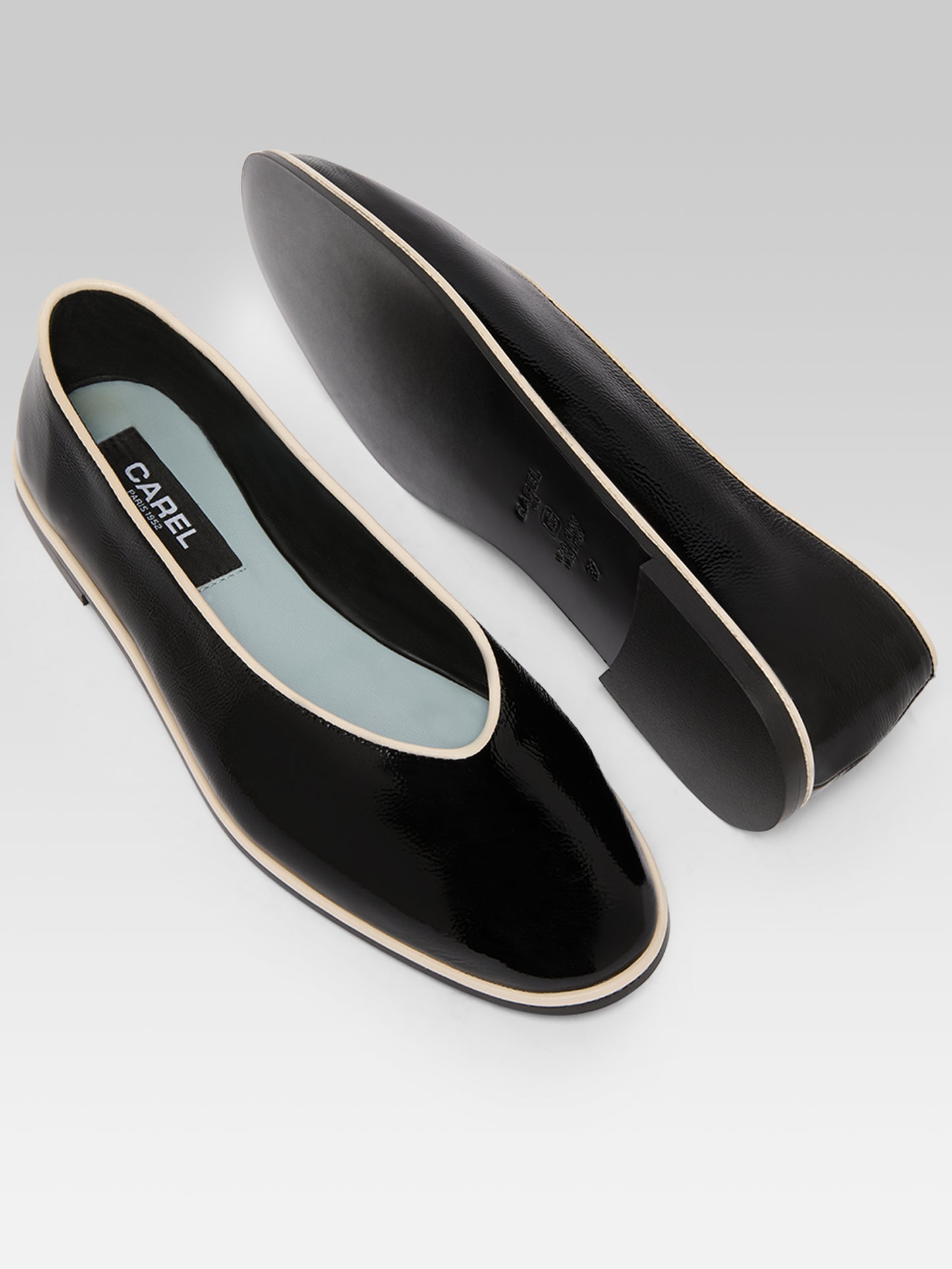 Amanda - Black and ivory patent leather ballet flats