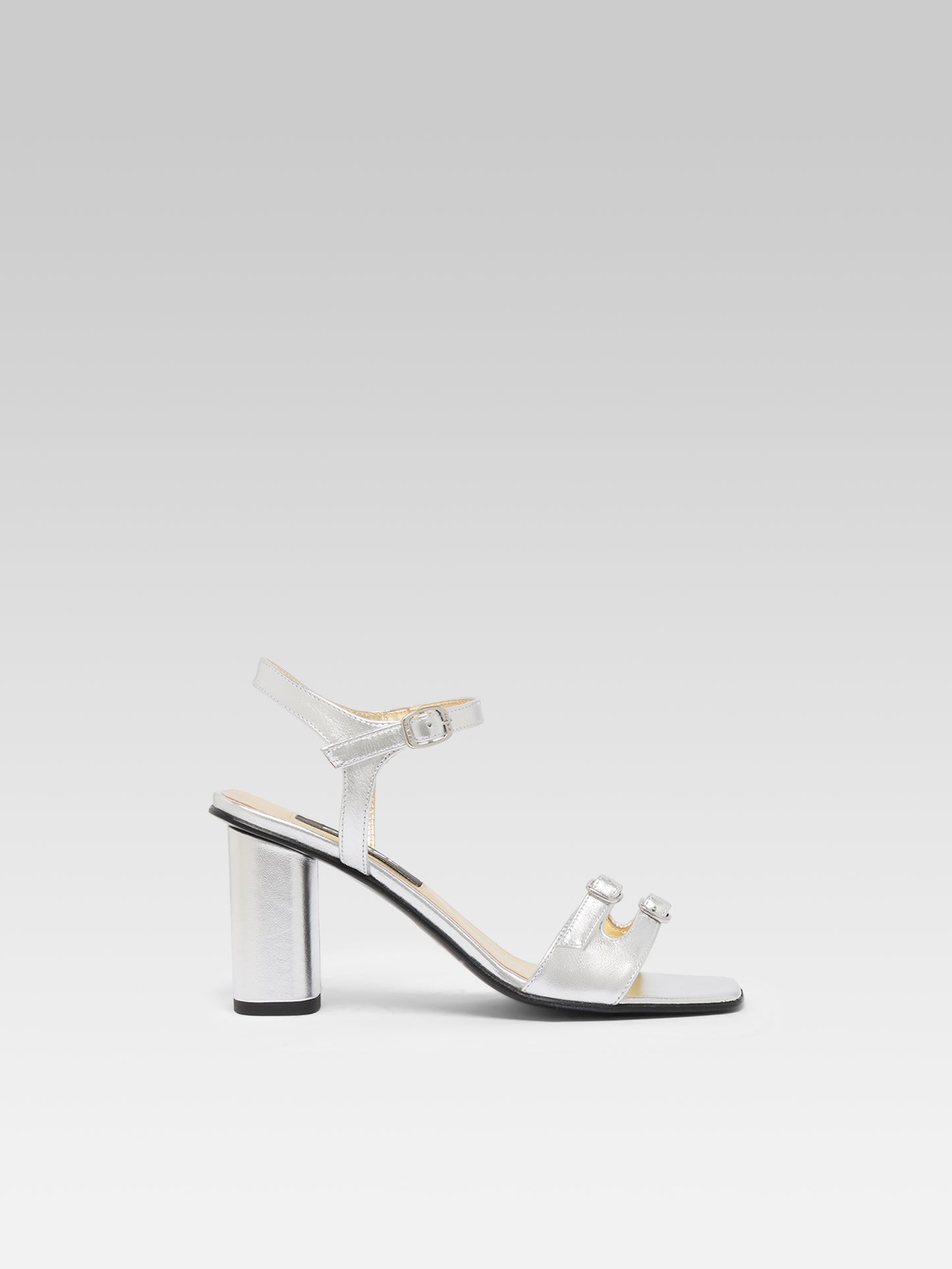 Angelica - Sandales à talon cuir laminé argent