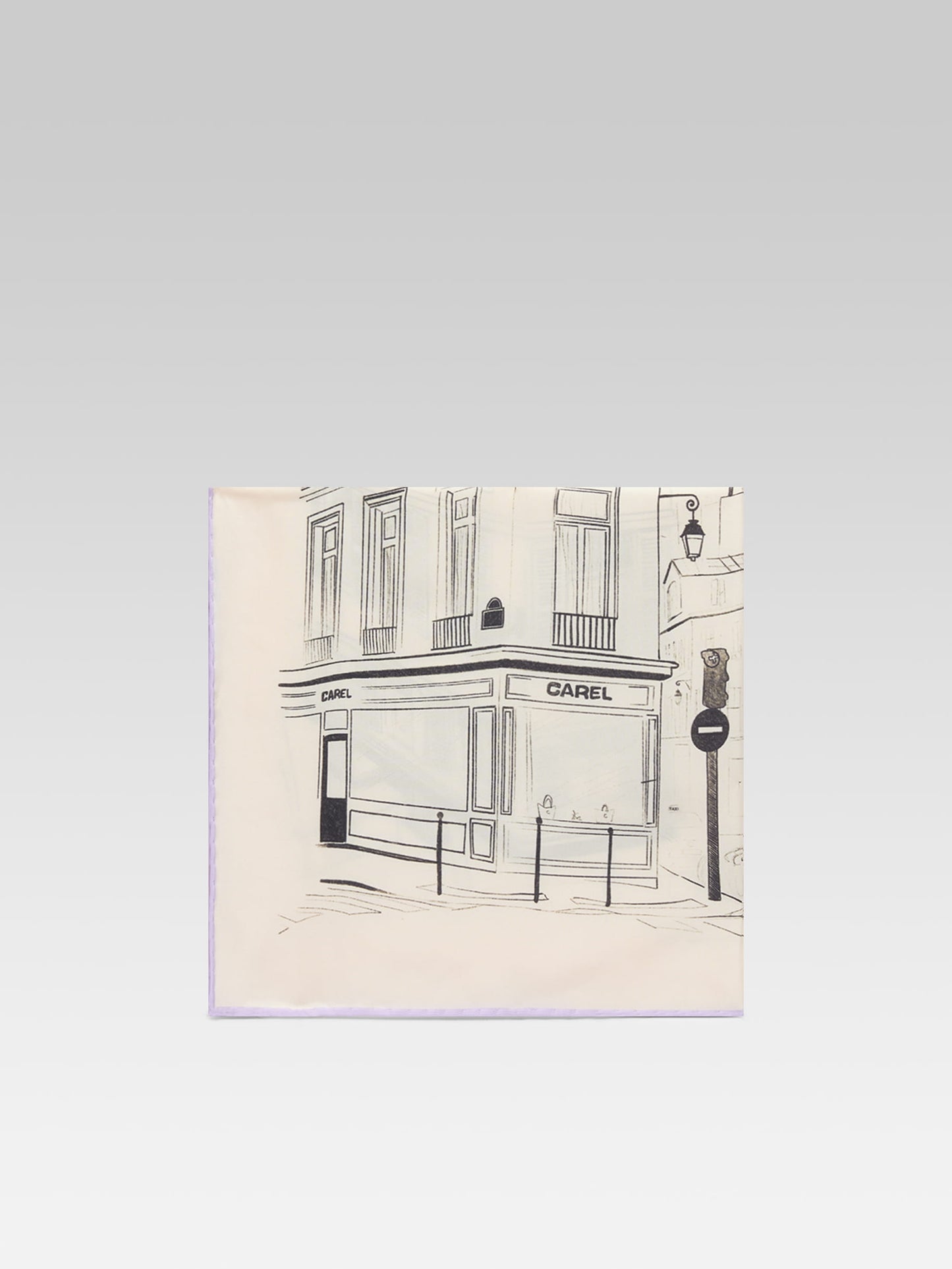 Marais - Ivory, black, and lilac printed silk scarf