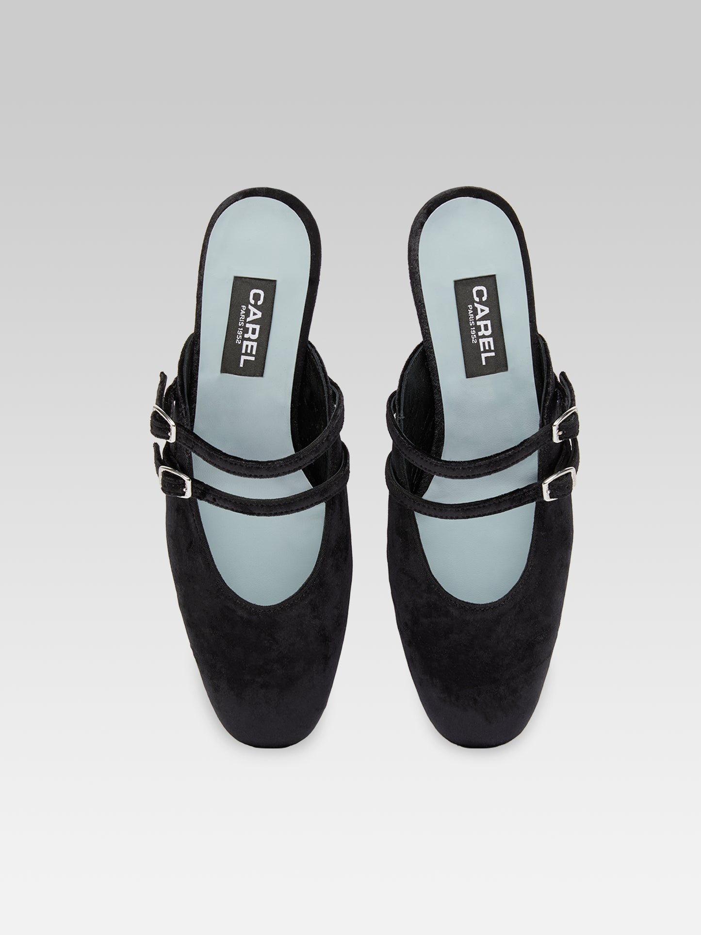Pomme - Mules à brides cuir velour noir