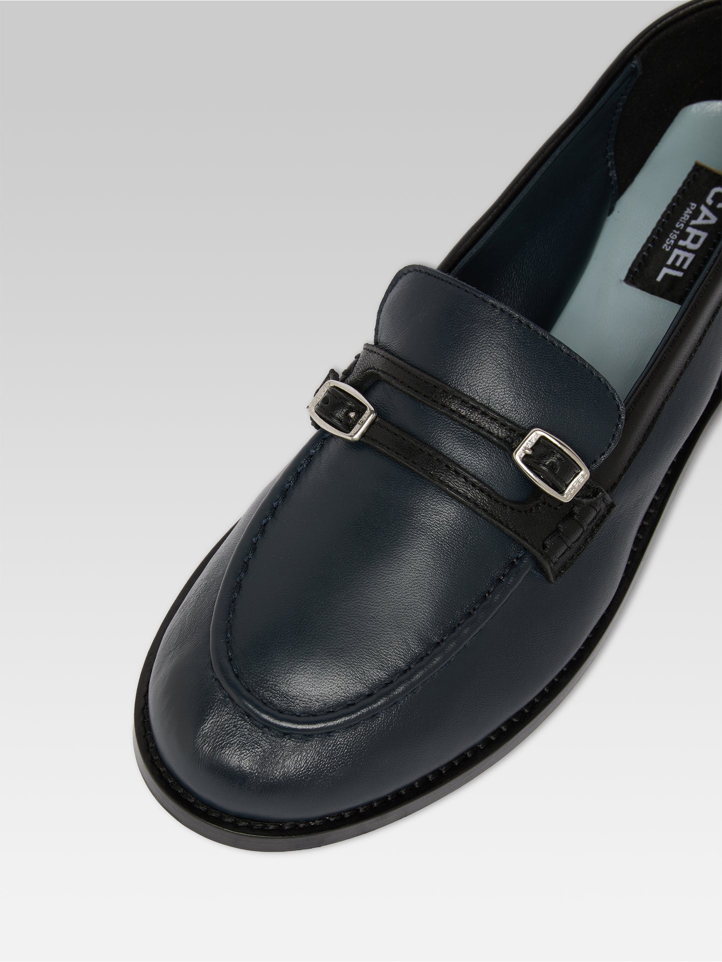 Gina - Mocassins cuir marine bleu et noir