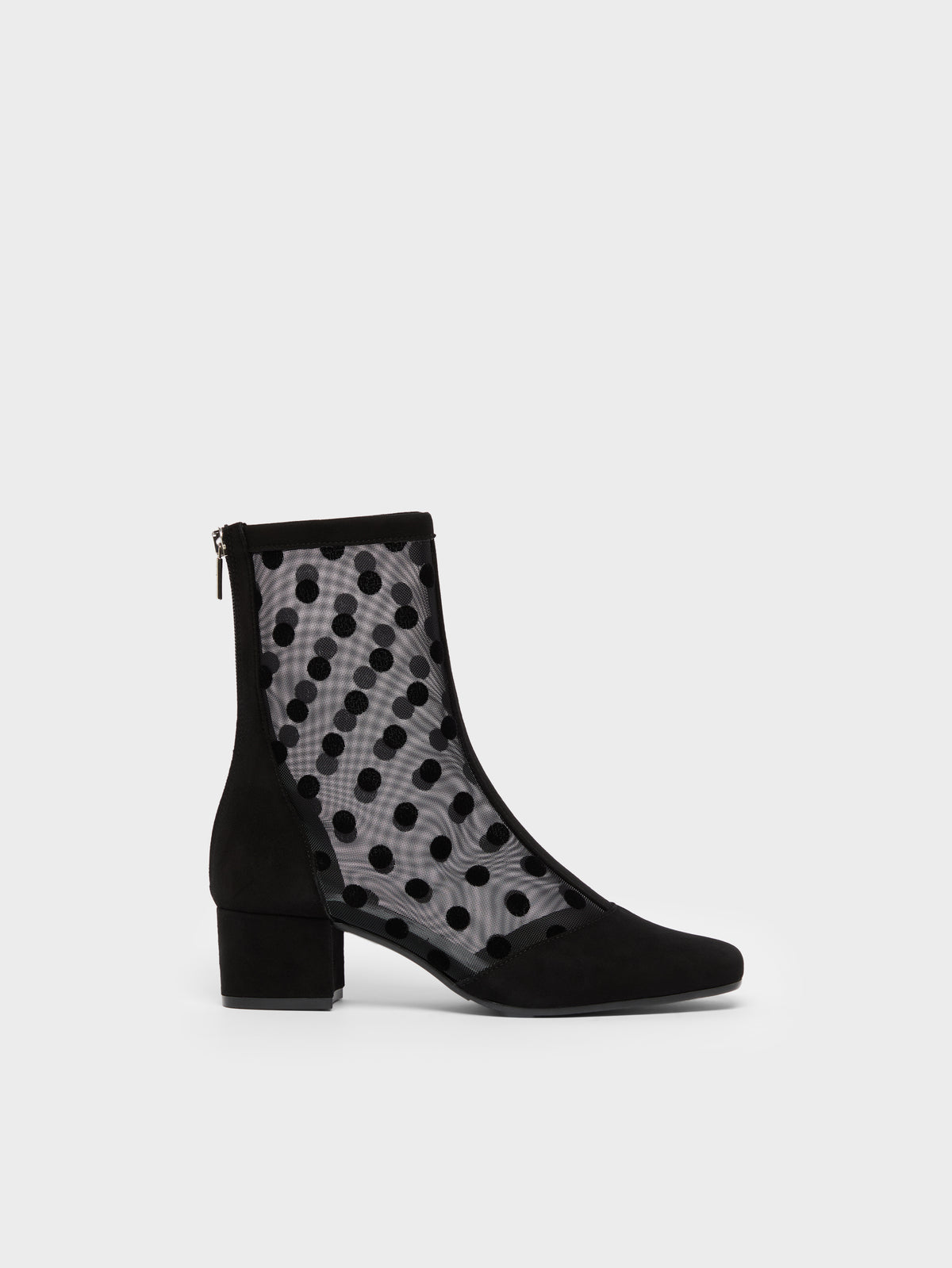 Estimenight - Suede leather and polka-dot mesh ankle boots