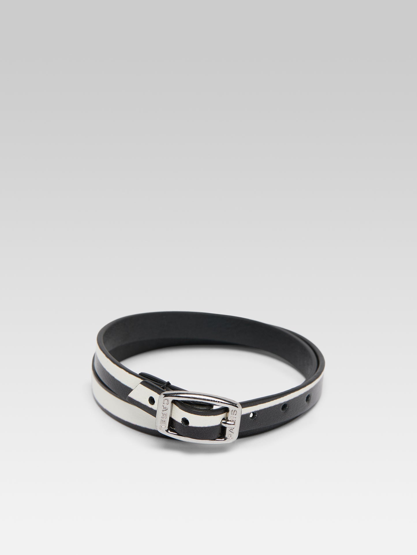 Bracelet - Upcycled black and white printed leather