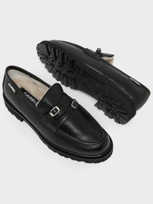 Giovanna - Black Leather Shearling-Lined Loafers - Image number 5