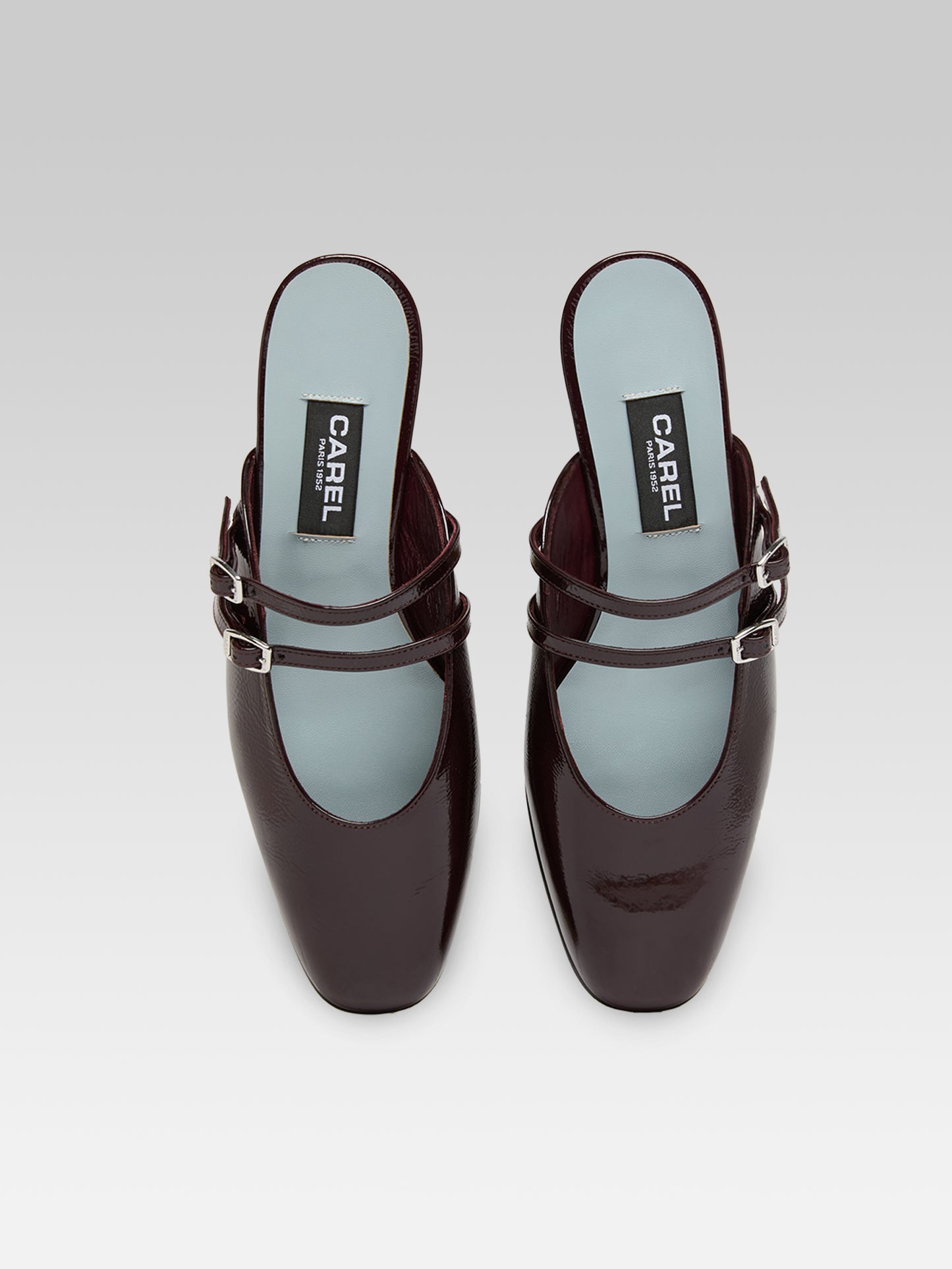 Pomme - Mules à brides cuir verni aubergine