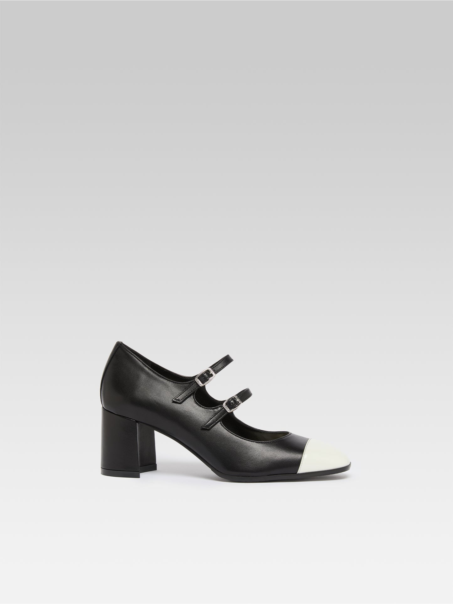 Cherry - Escarpins babies cuir noir et cuir verni ivoire