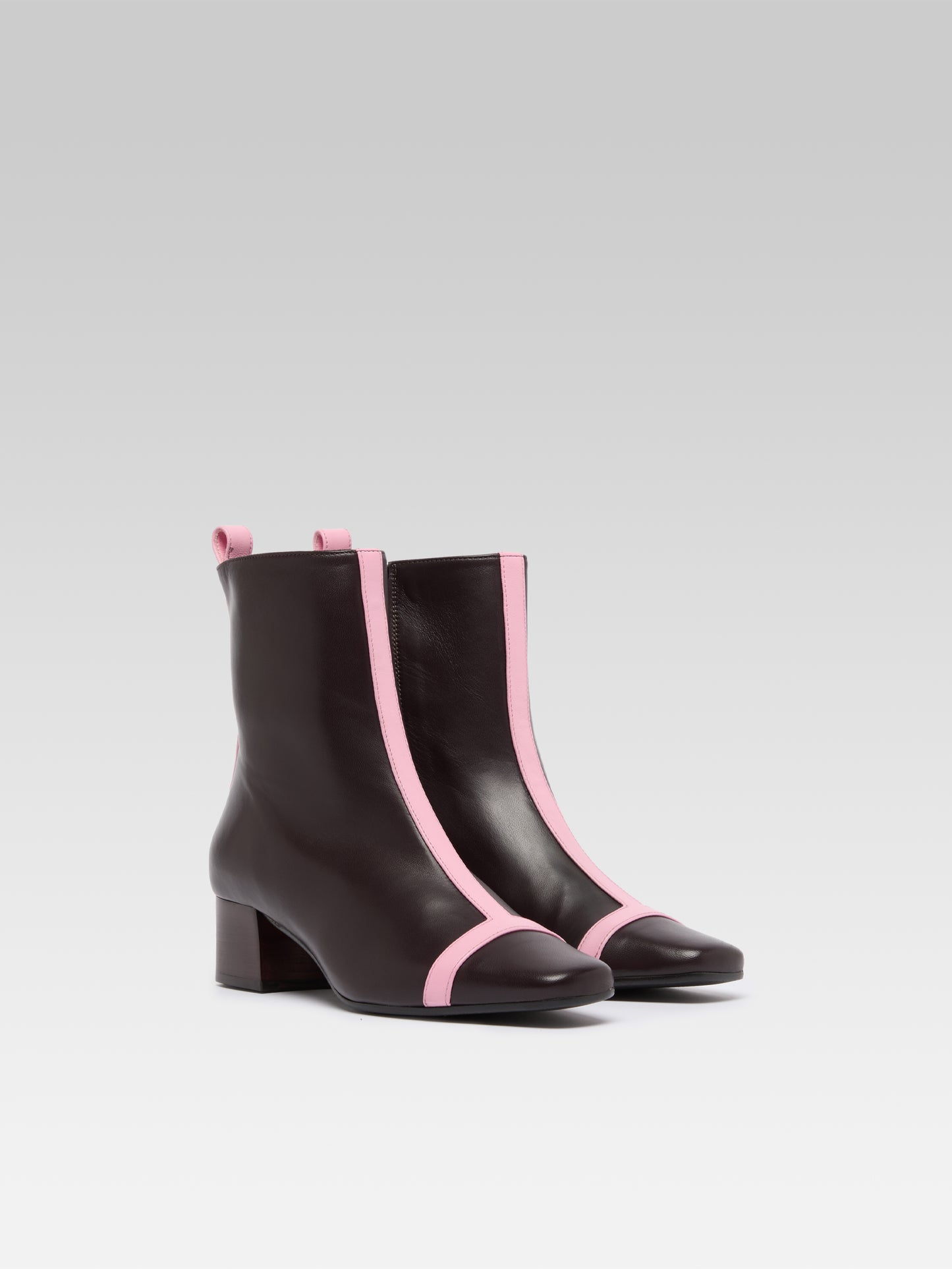 Audrey - Burgundy and pink leather ankle boots