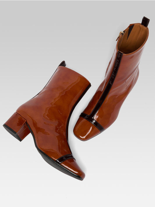 Audrey - Caramel and brown patent leather ankle boots - Image number 5