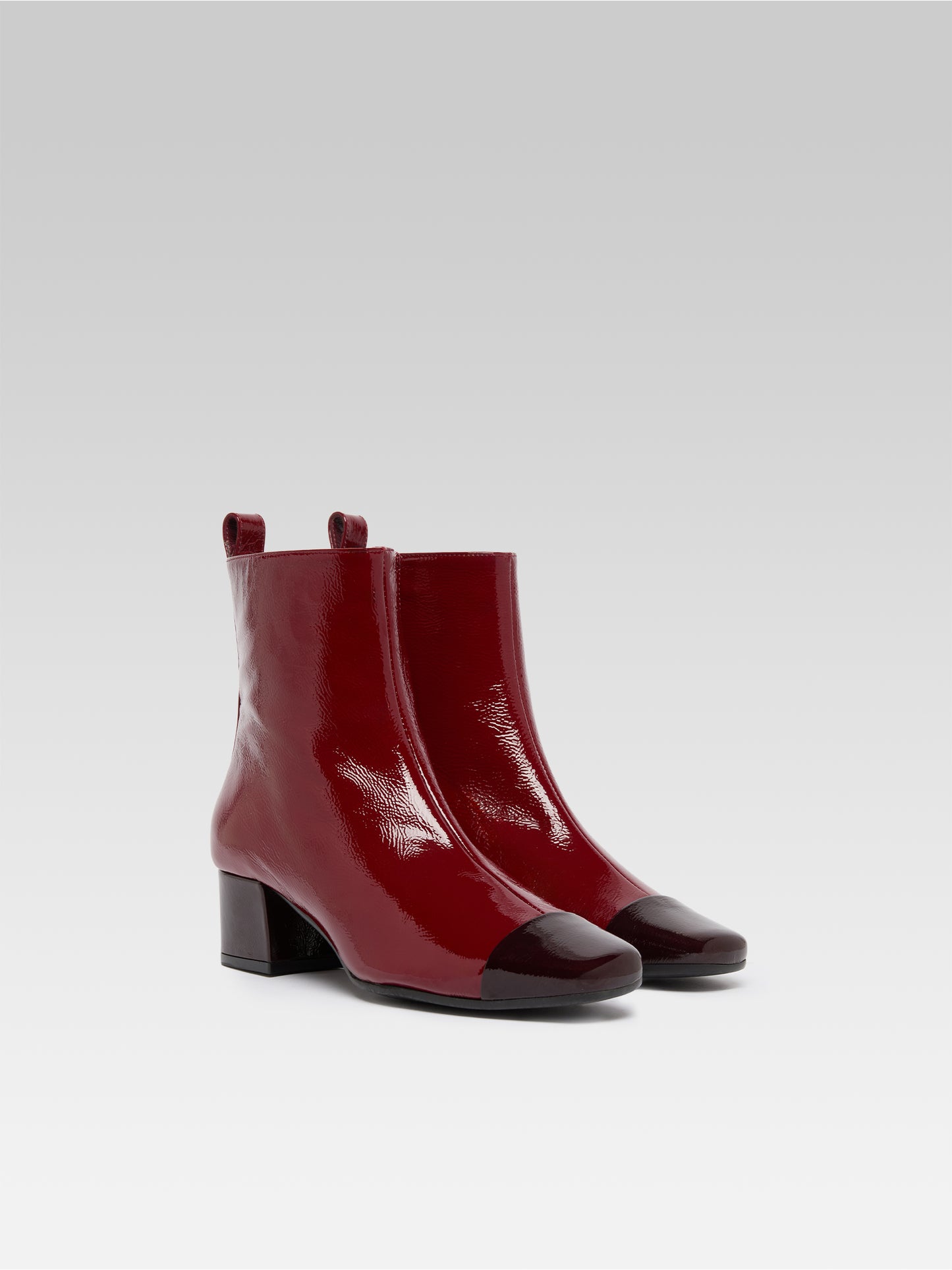 Estime - Two-tone burgundy patent leather ankle boots