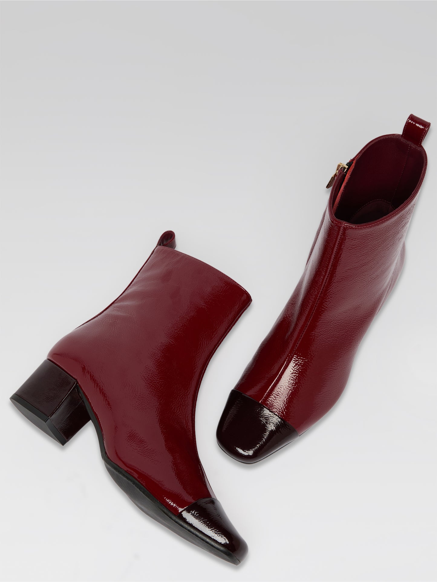 Estime - Two-tone burgundy patent leather ankle boots