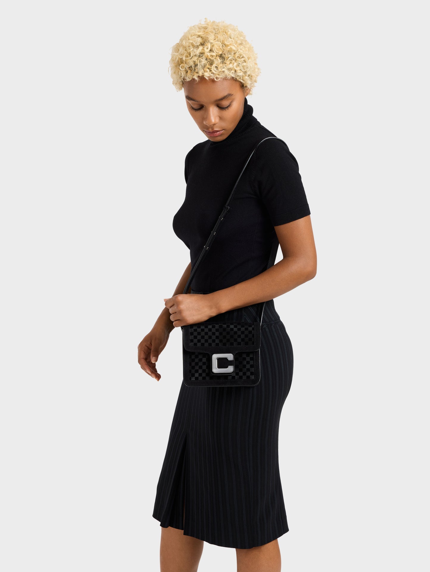 Mini Sorbonne - Black checkered suede and mesh bag