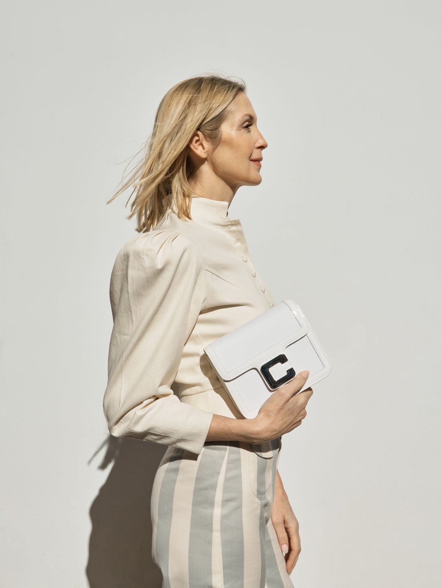 Mini Sorbonne - White fabric and patent leather bag