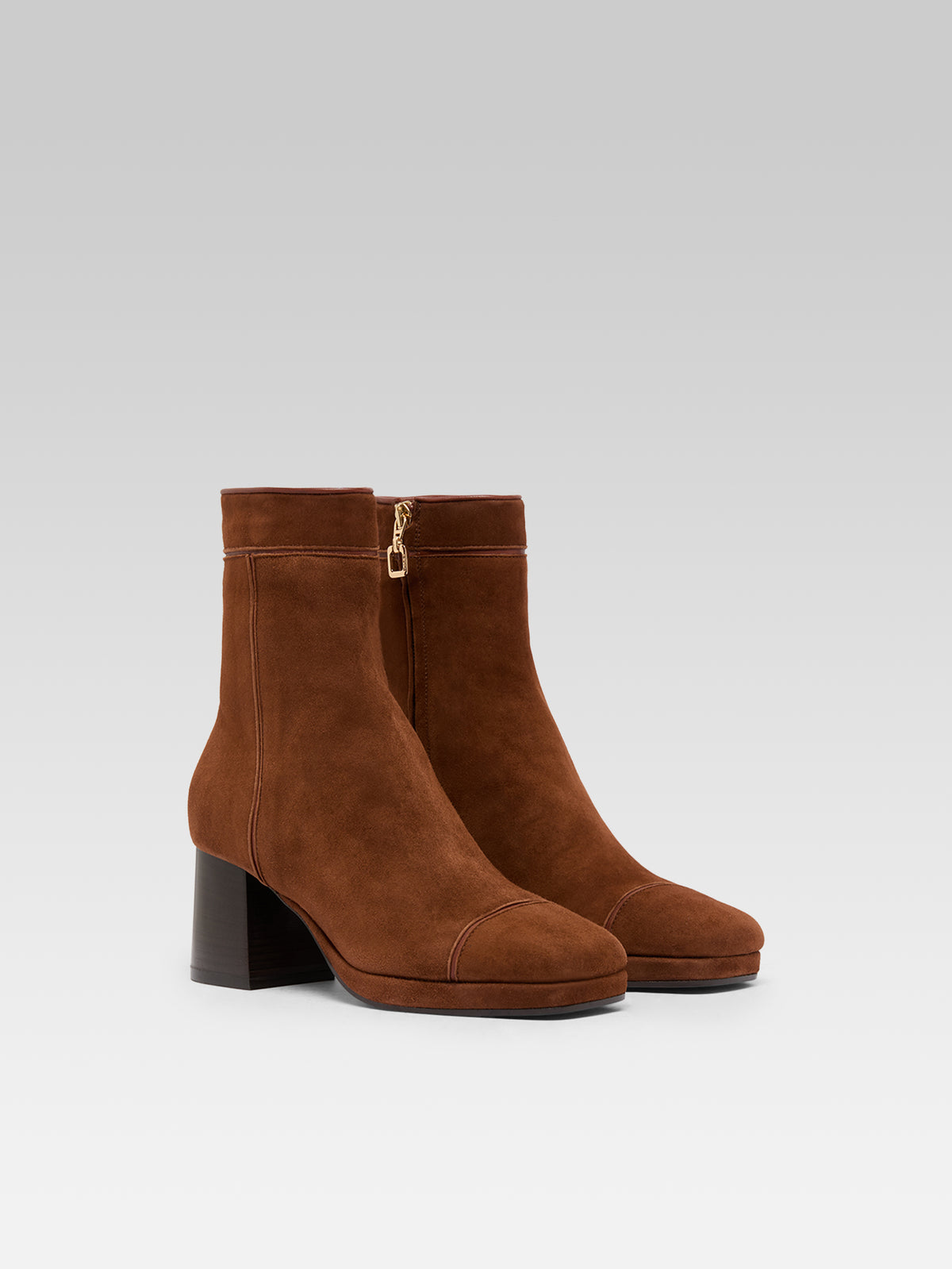 Alba - Bottines cuir velours brandy