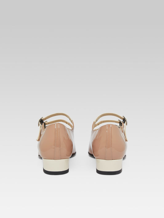 Ariana - Ballerines babies cuir verni upcyclé taupe et ivoire - Image numéro 5