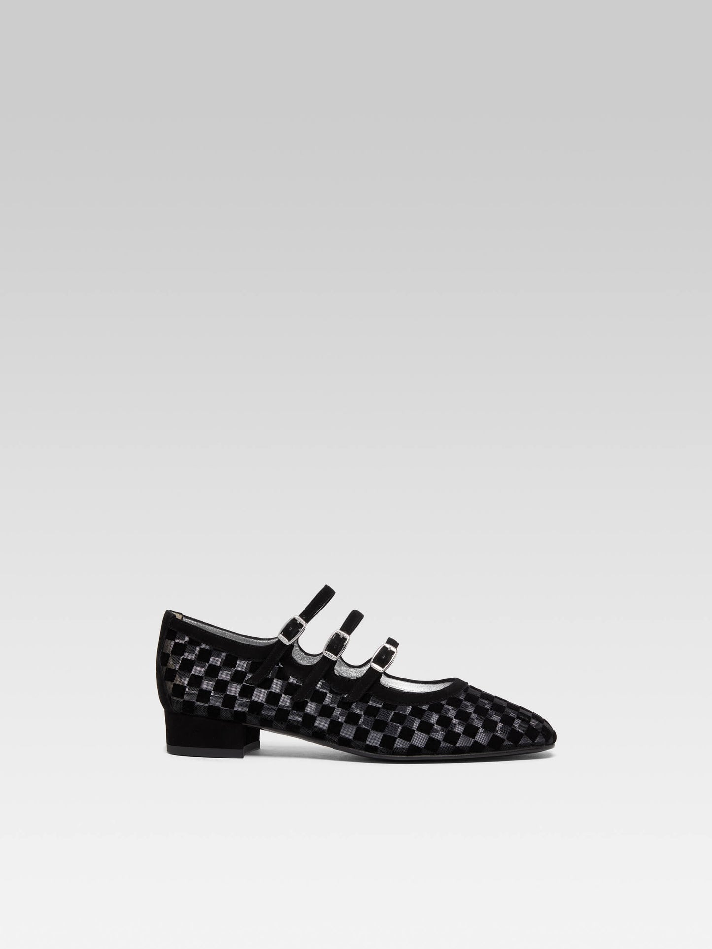 Arianight - Black checkered suede leather and mesh Mary Janes ballet flats